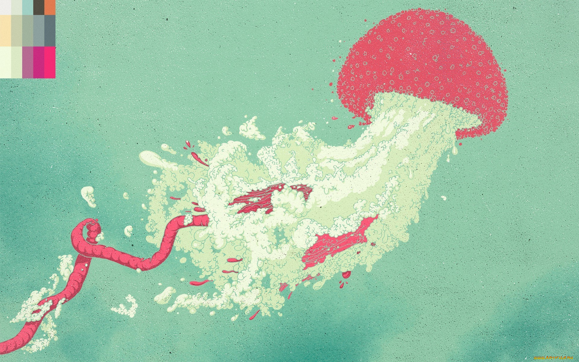 рисованное, животные, , морская, фауна, медуза