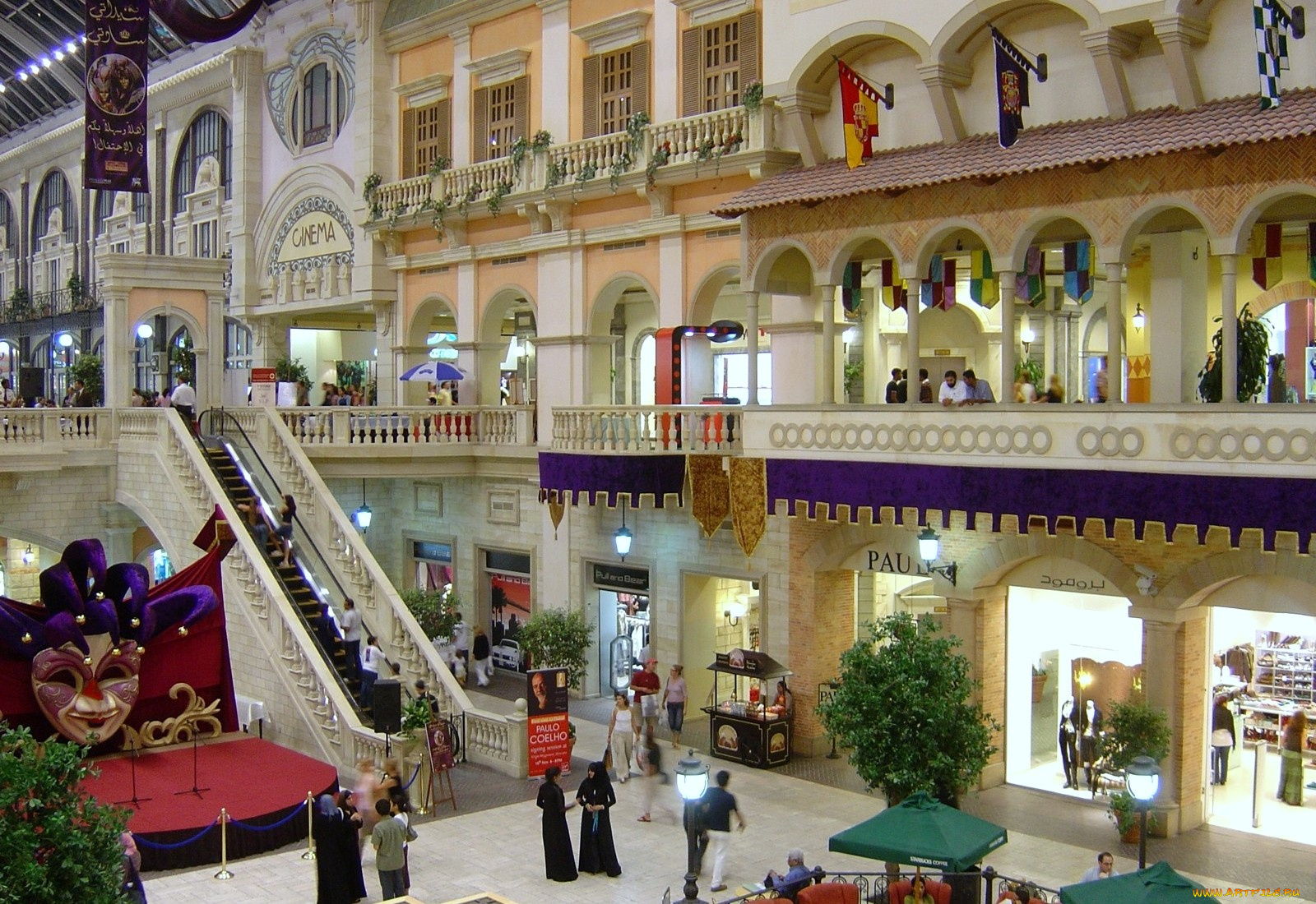 интерьер, казино, торгово, развлекательные, центры, маска, флаги, эскалатор, магазины