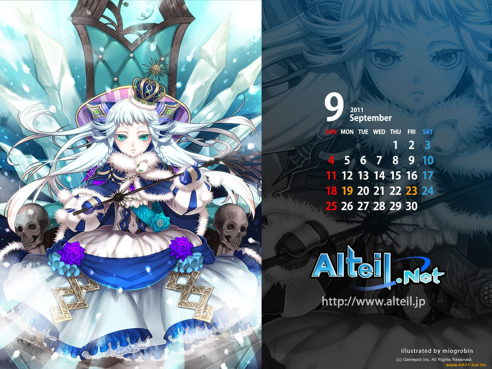 календари, аниме, череп, корона, принцесса