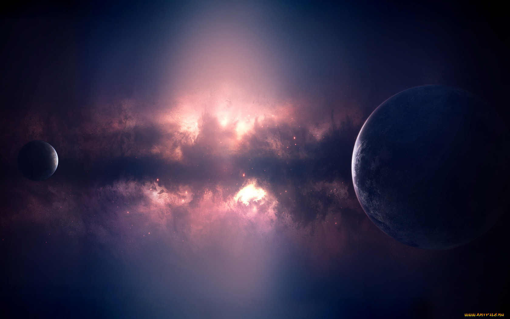 космос, арт, свечения, планеты