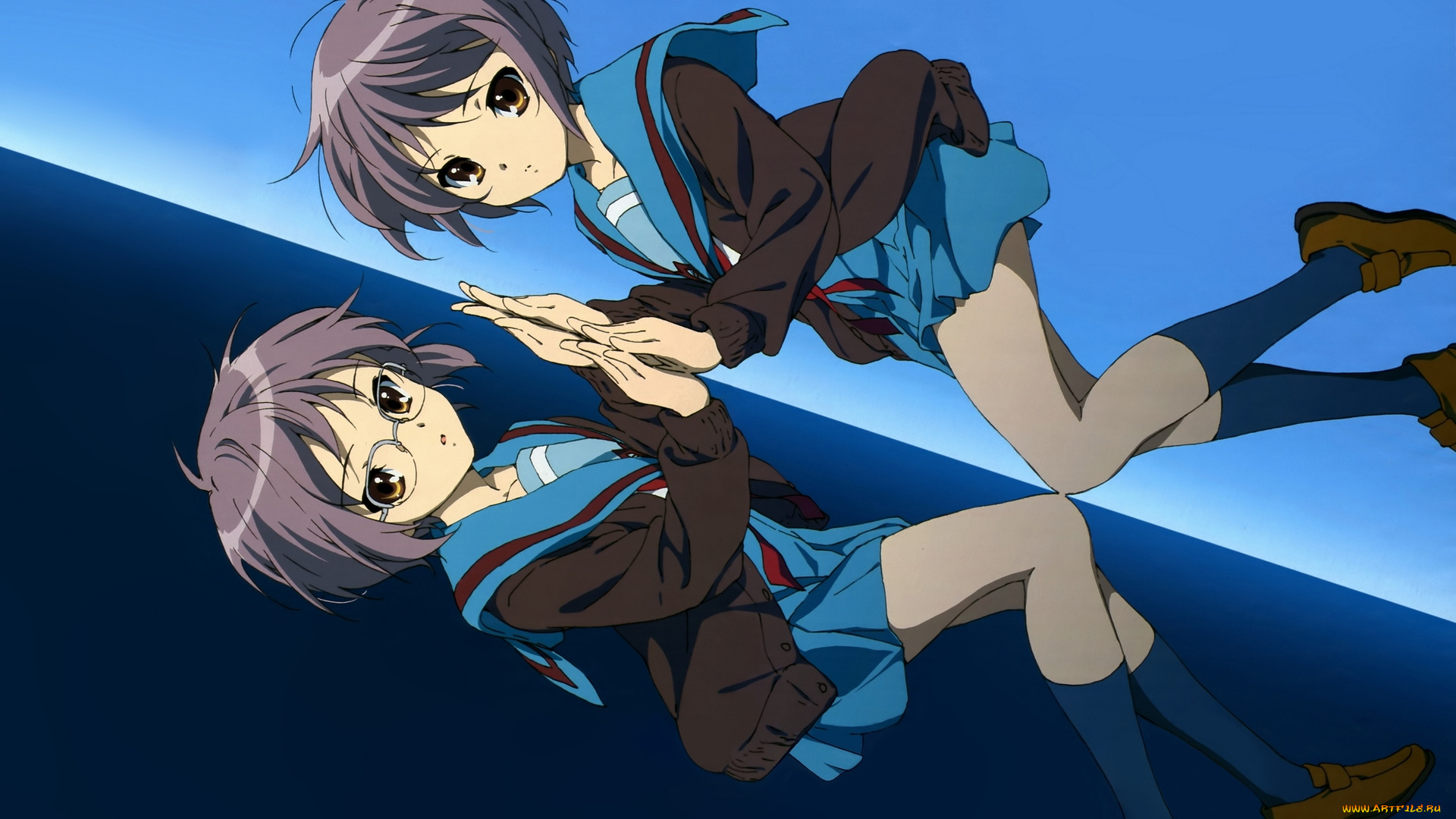 аниме, the, melancholy, of, haruhi, suzumiya, девушки, зеркальное, отражения