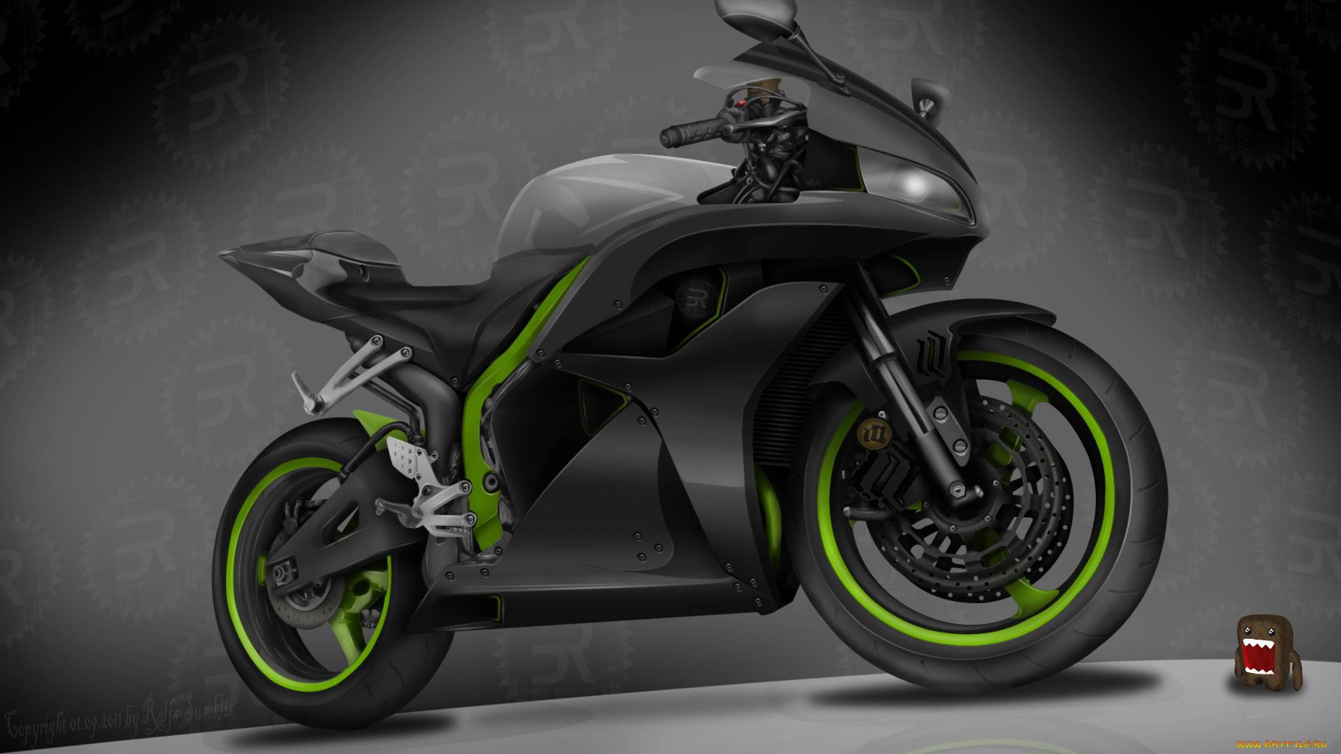 мотоциклы, 3d, мотоцикл, тёмный, колеса