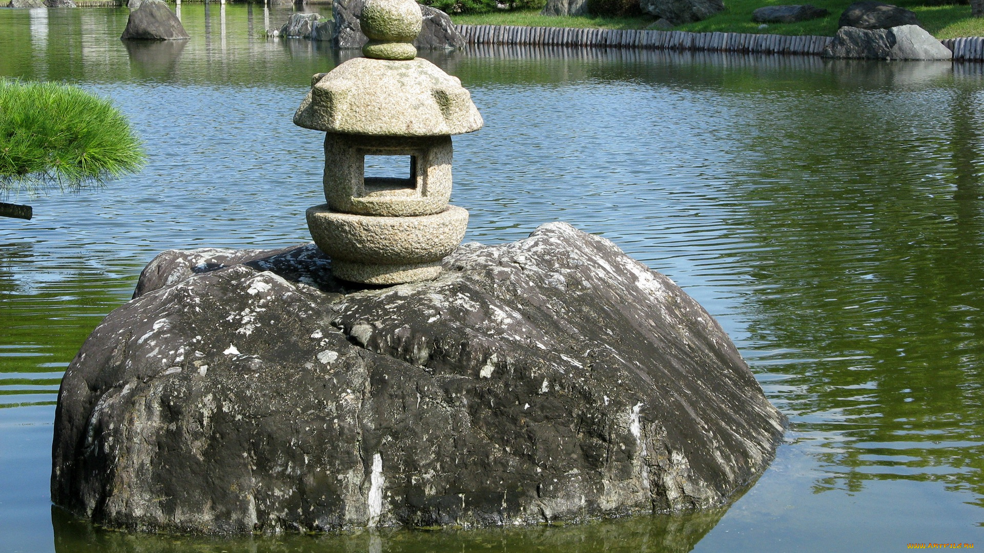 природа, парк, мостик, вода, камни