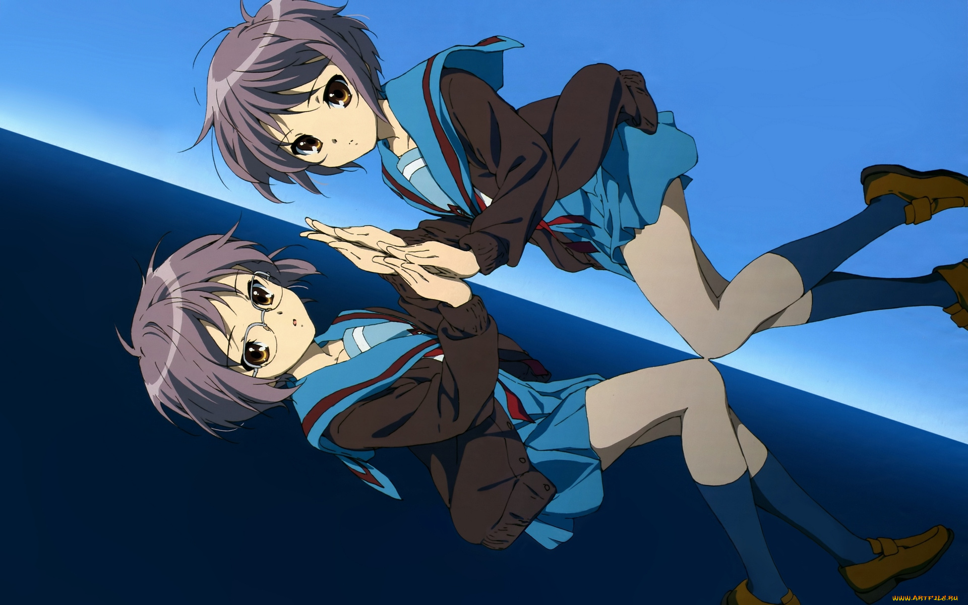 аниме, the, melancholy, of, haruhi, suzumiya, девушки, зеркальное, отражения