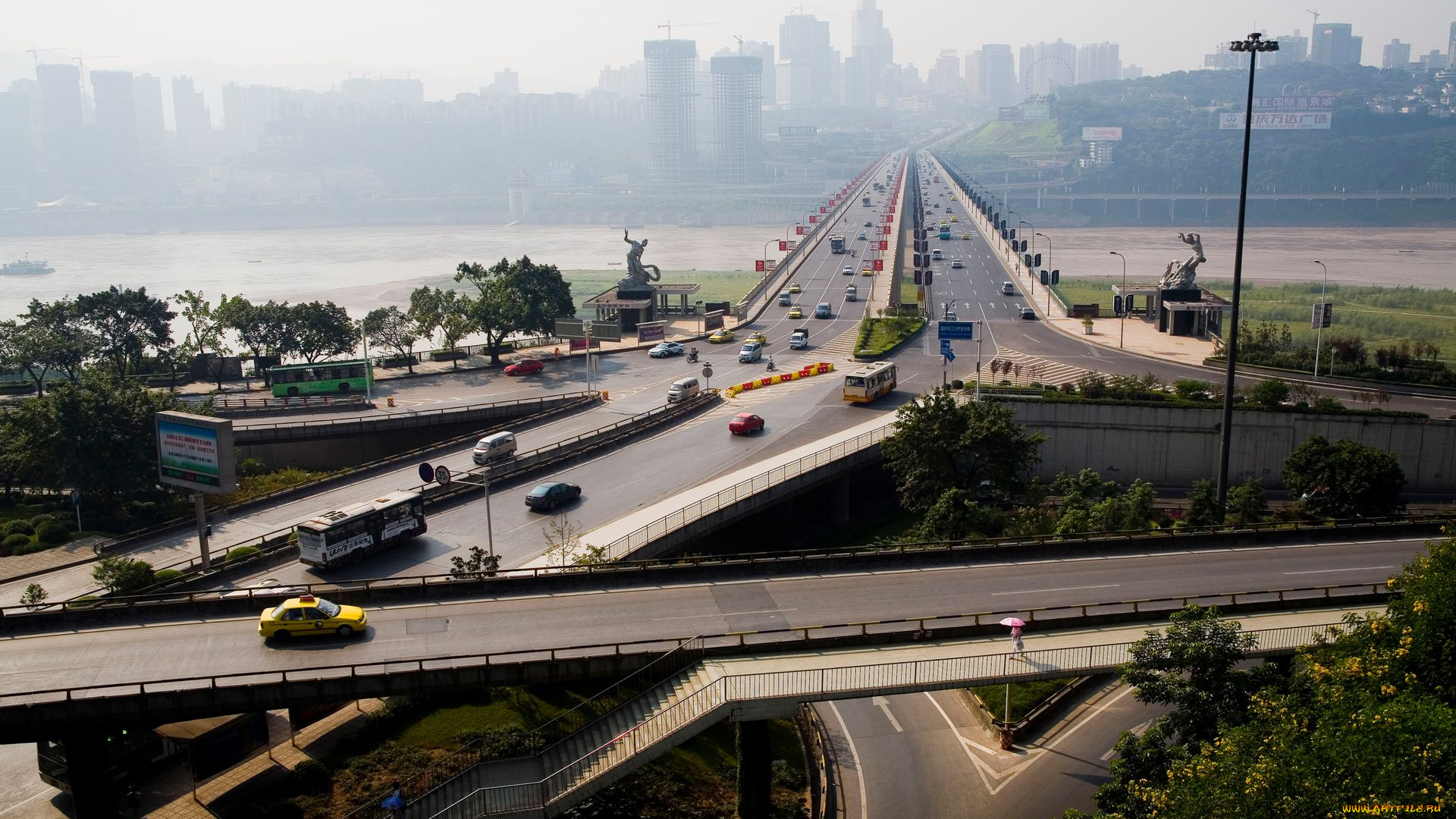 города, мосты, Чунцин, путепровод, китай