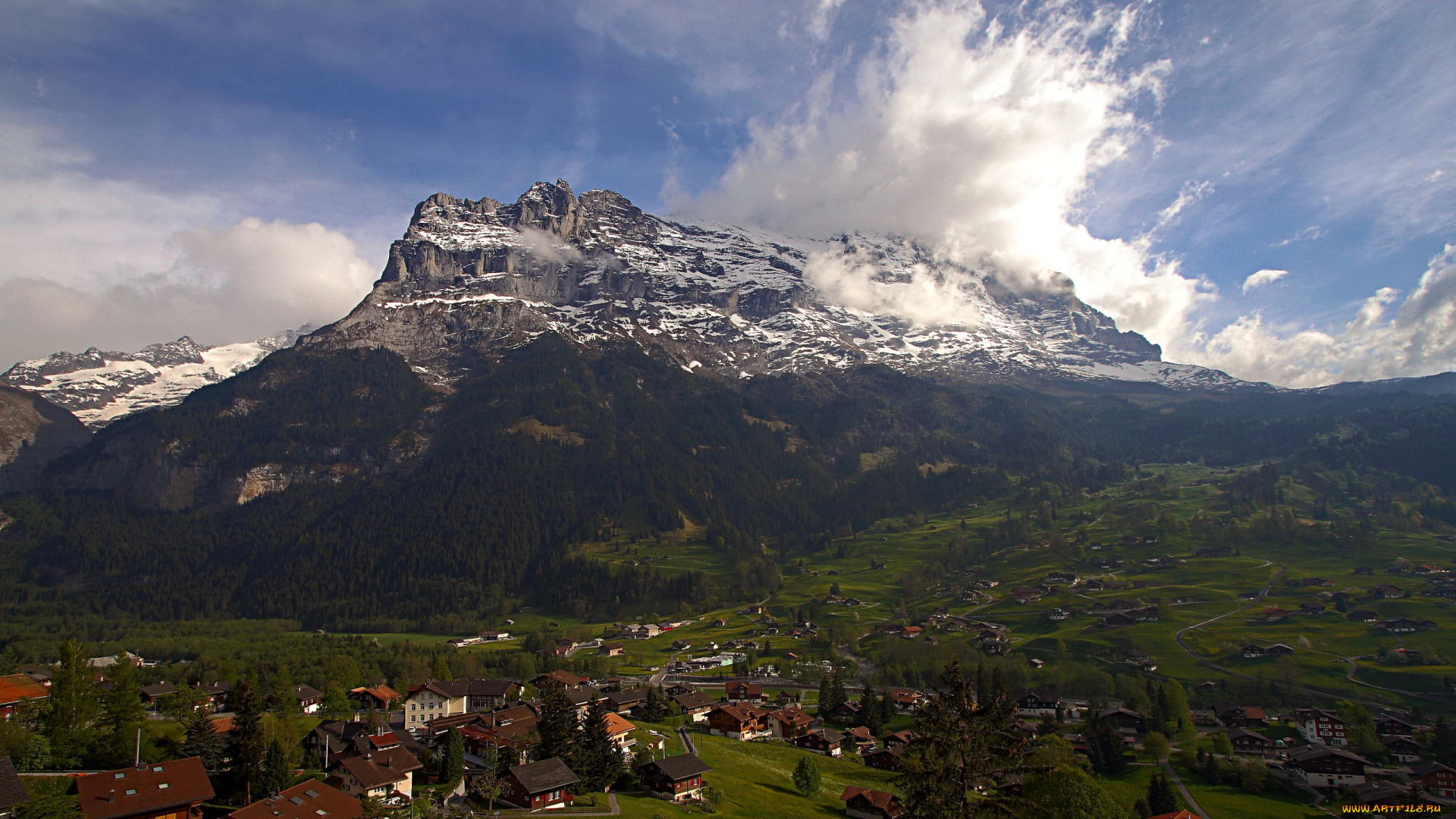 mount, eiger, switzerland, природа, горы, дома, ложбина
