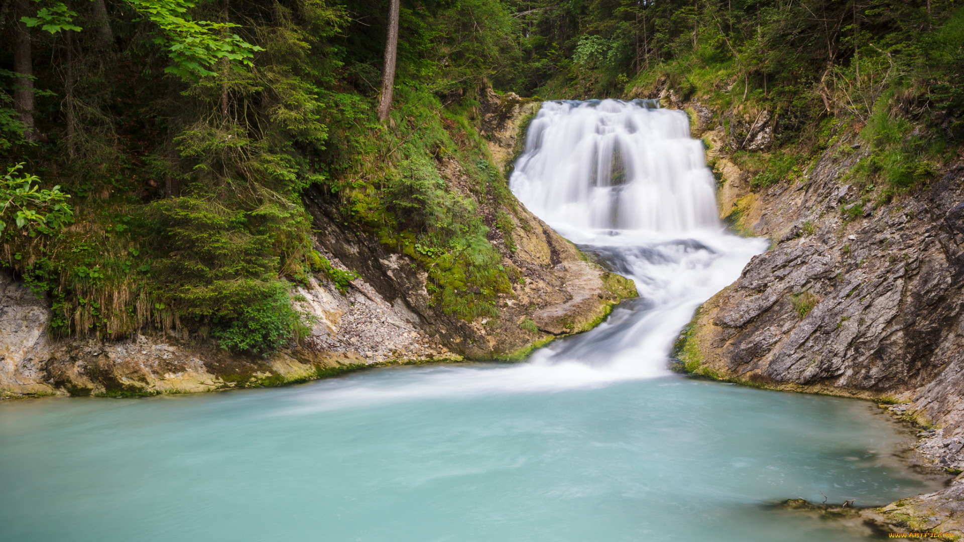wallgau, waterfall, germany, природа, водопады, река, скалы, лес, германия