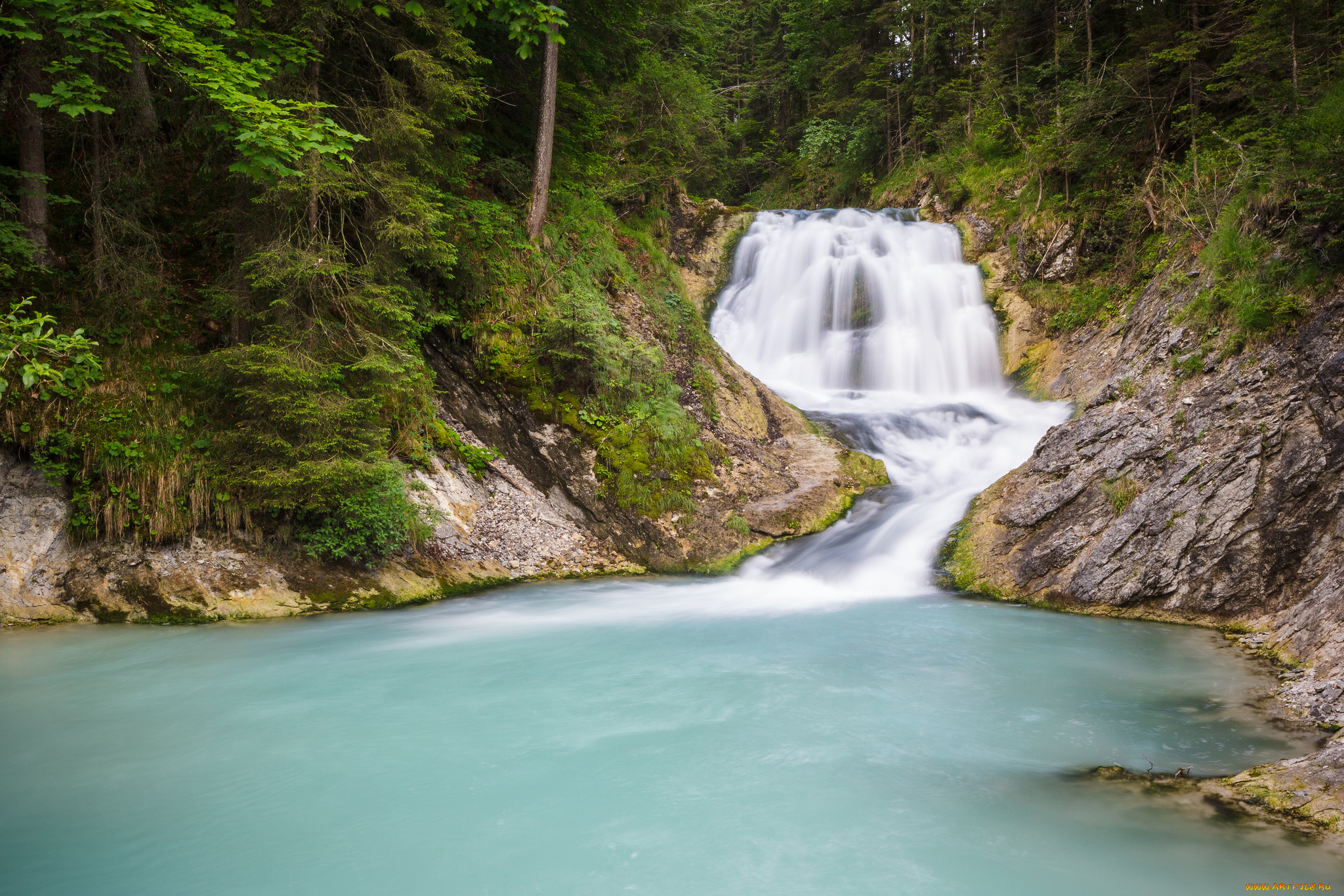 wallgau, waterfall, germany, природа, водопады, река, скалы, лес, германия