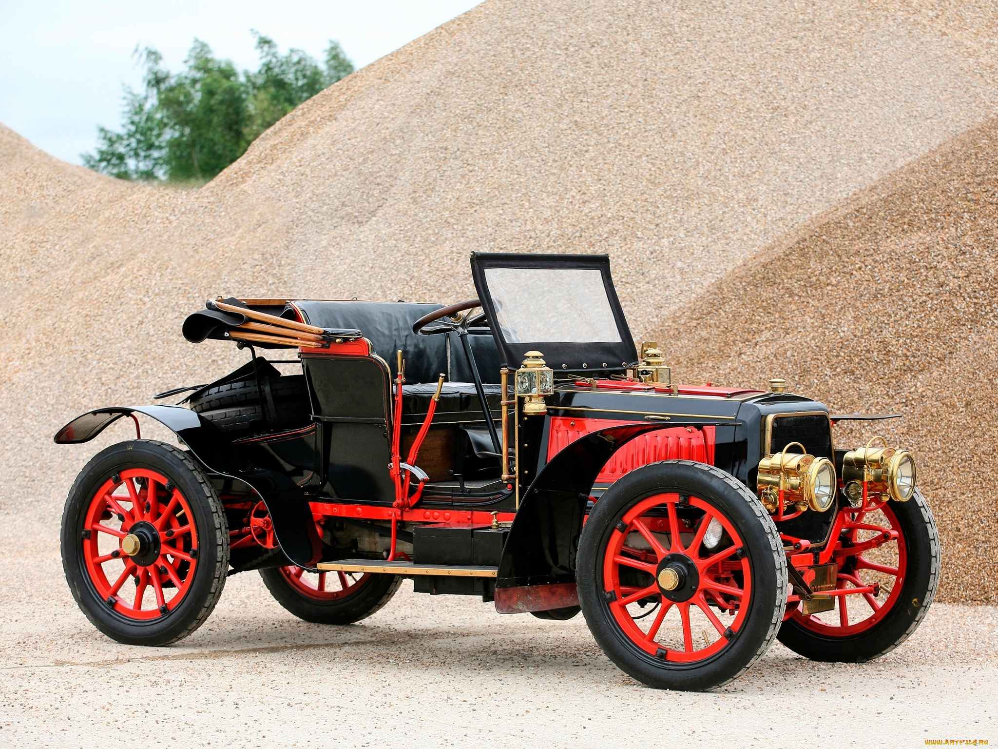 автомобили, классика, небо, деревья, куча, щебня