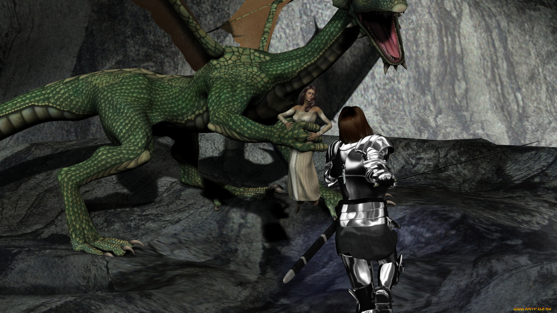 3д, графика, fantasy, фантазия, девушки, дракон