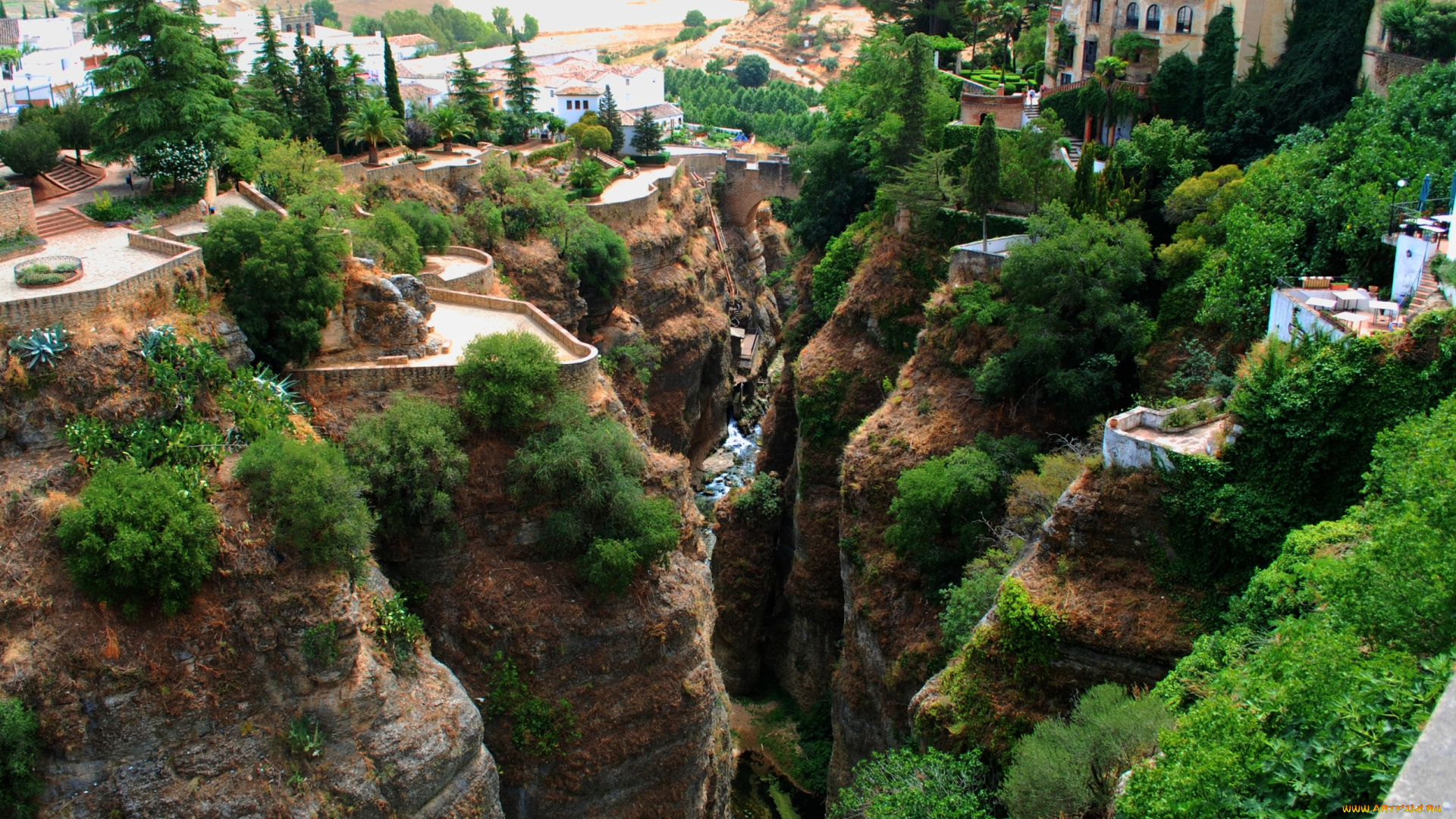 испания, андалусия, природа, горы, скалы, река, растительность, ущелье