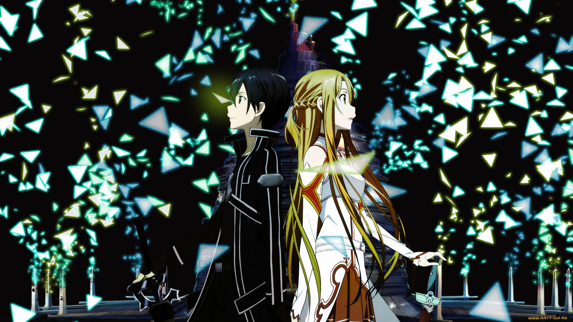 kazuto, kirigaya, and, asuna, yuuki, аниме, sword, art, online, осколки, пара