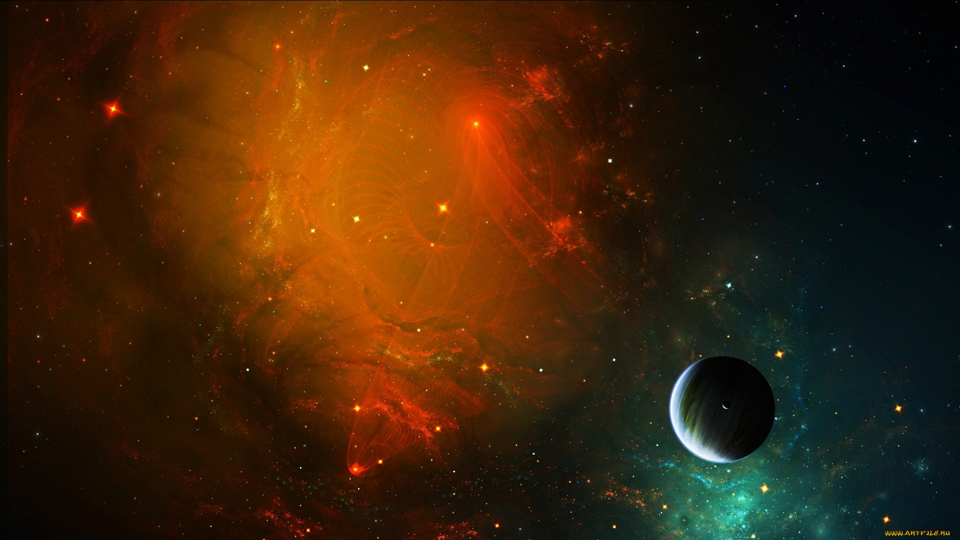 космос, арт, туманность, свет, звезды, планеты