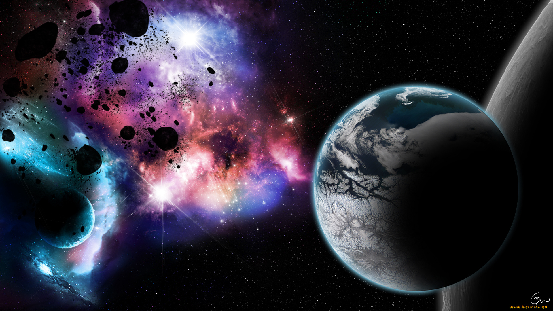 космос, арт, звезды, планеты, вселенная