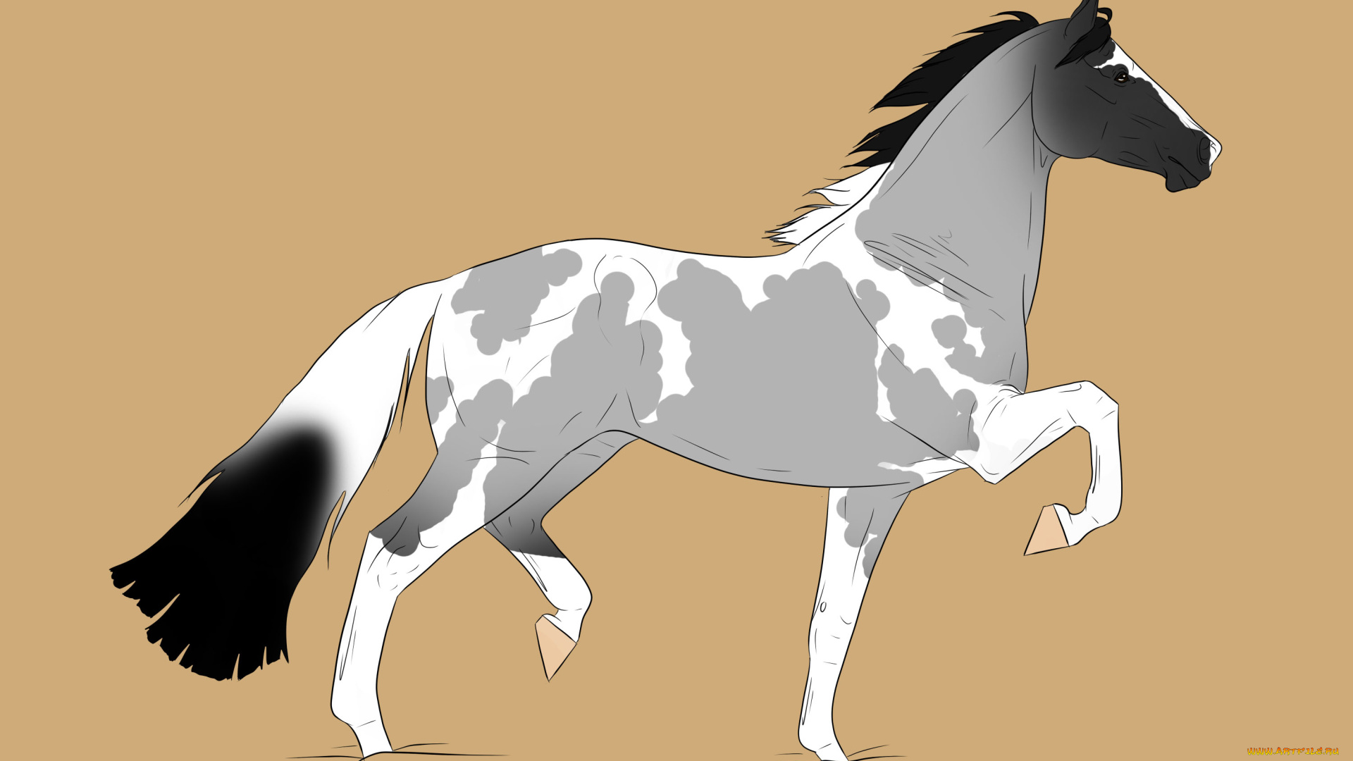 рисованные, животные, лошади, лошадь