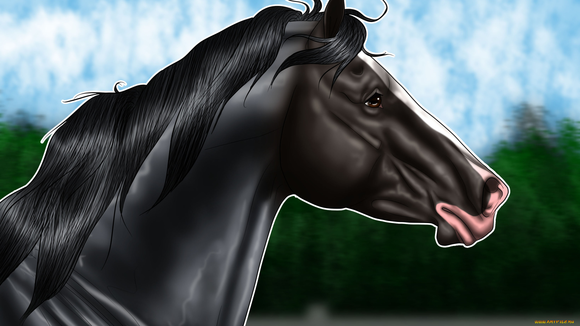 рисованные, животные, лошади, лошадь, грива