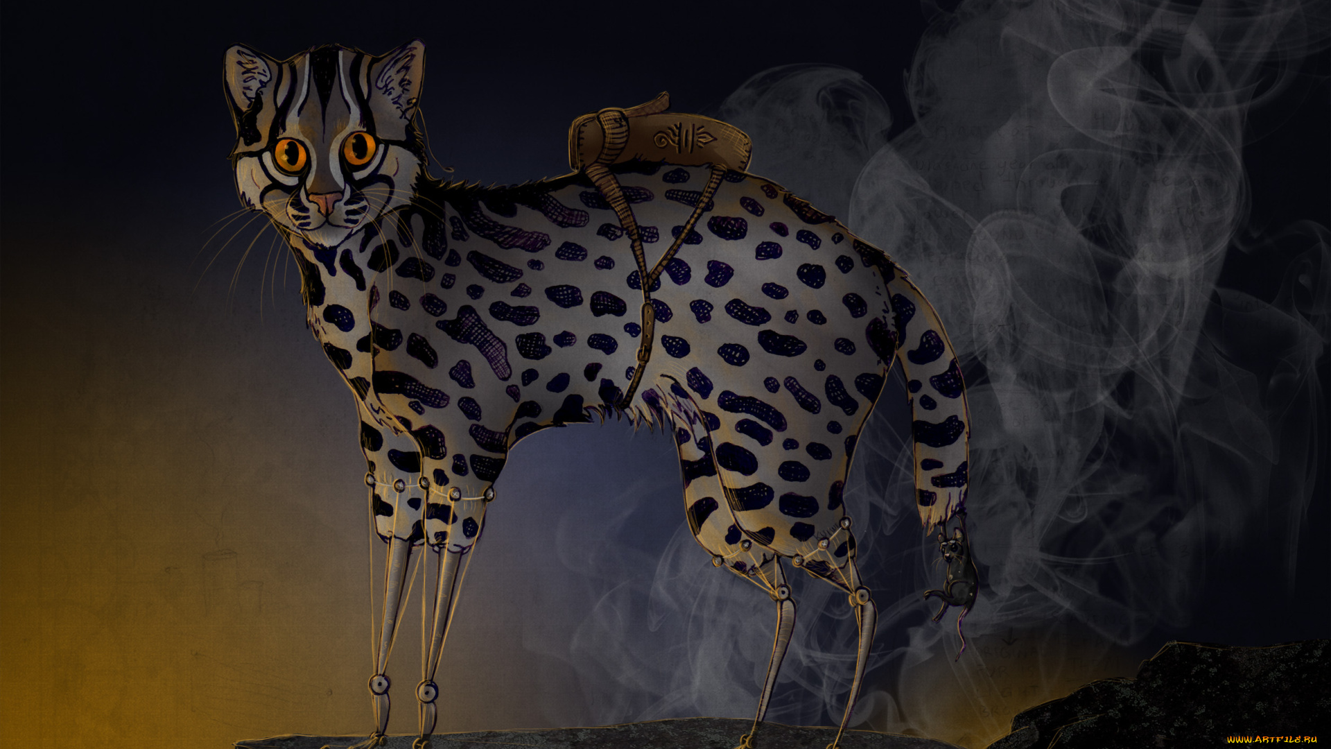 рисованные, животные, сказочные, мифические, скала, кот