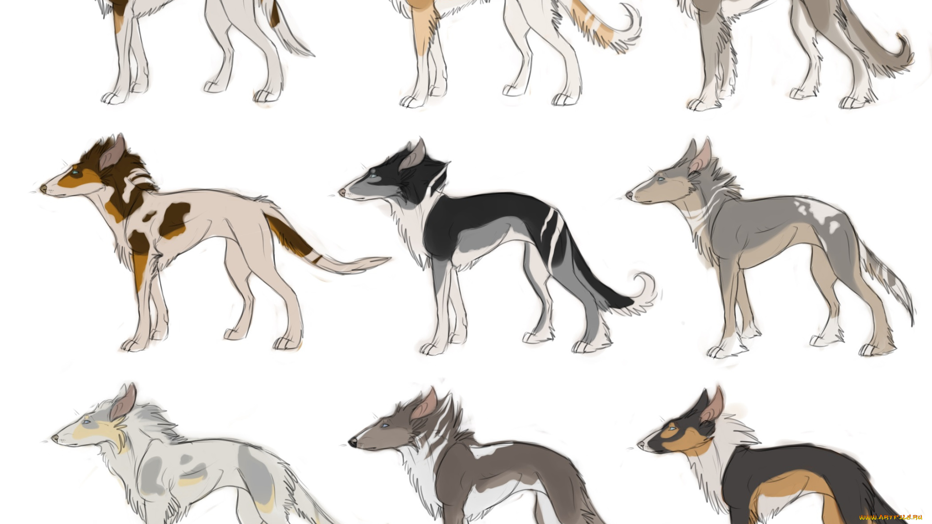 рисованные, животные, собаки