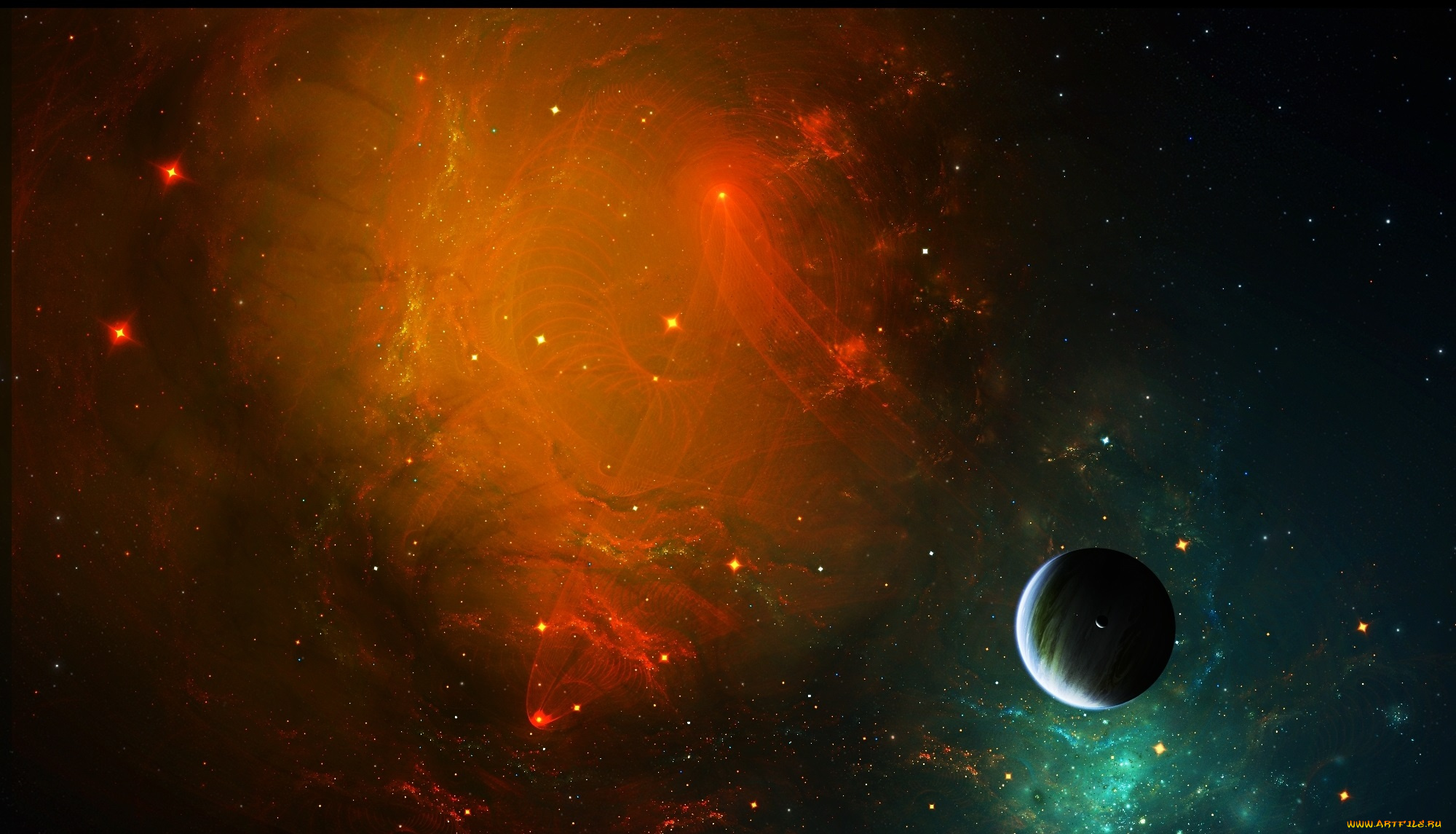 космос, арт, туманность, свет, звезды, планеты