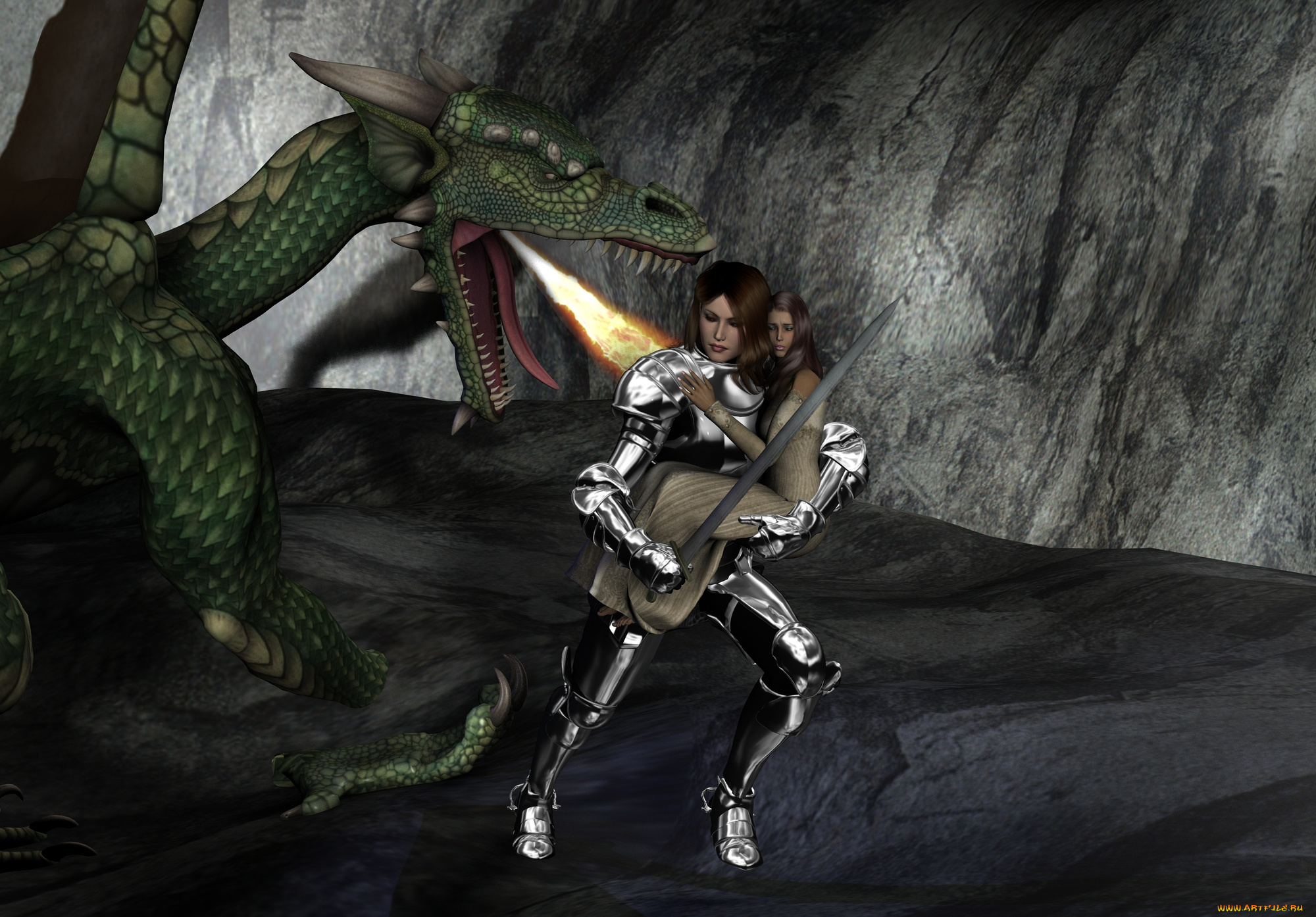 3д, графика, fantasy, фантазия, девушки, дракон