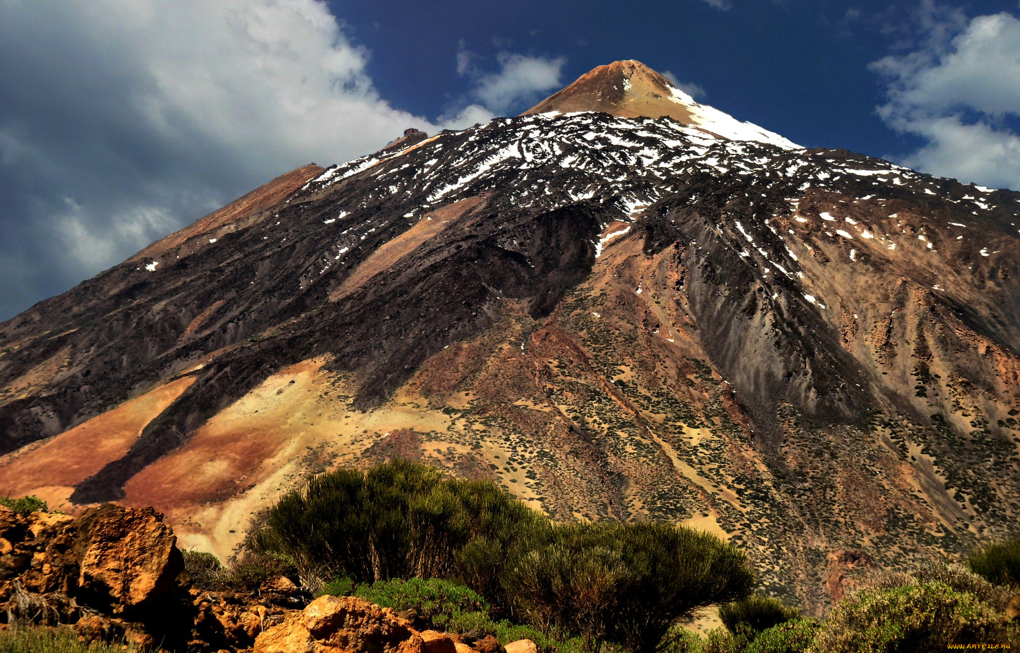 teneriffa, pico, del, teide, природа, горы, вершина, растительность, снег