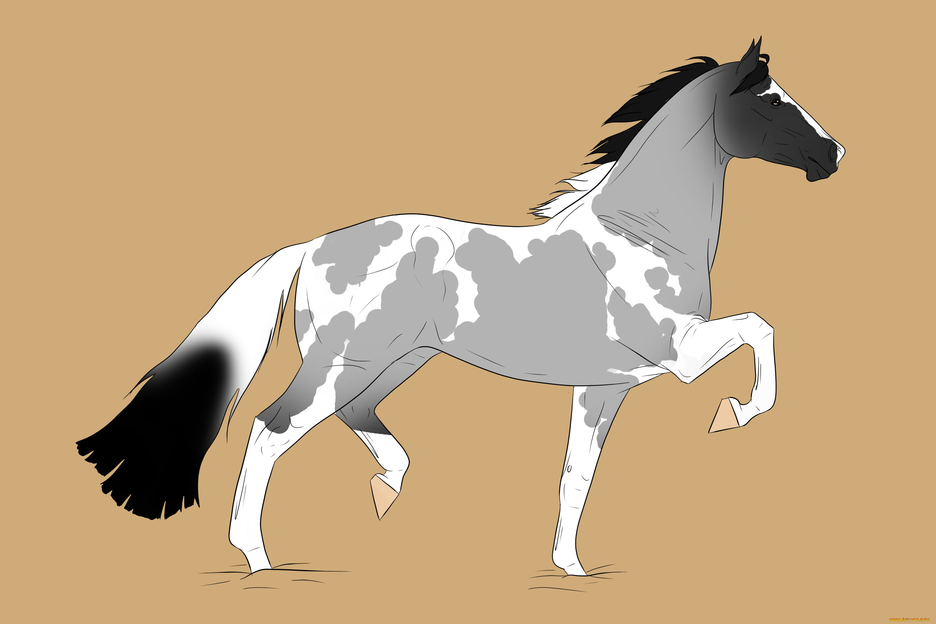 рисованные, животные, лошади, лошадь