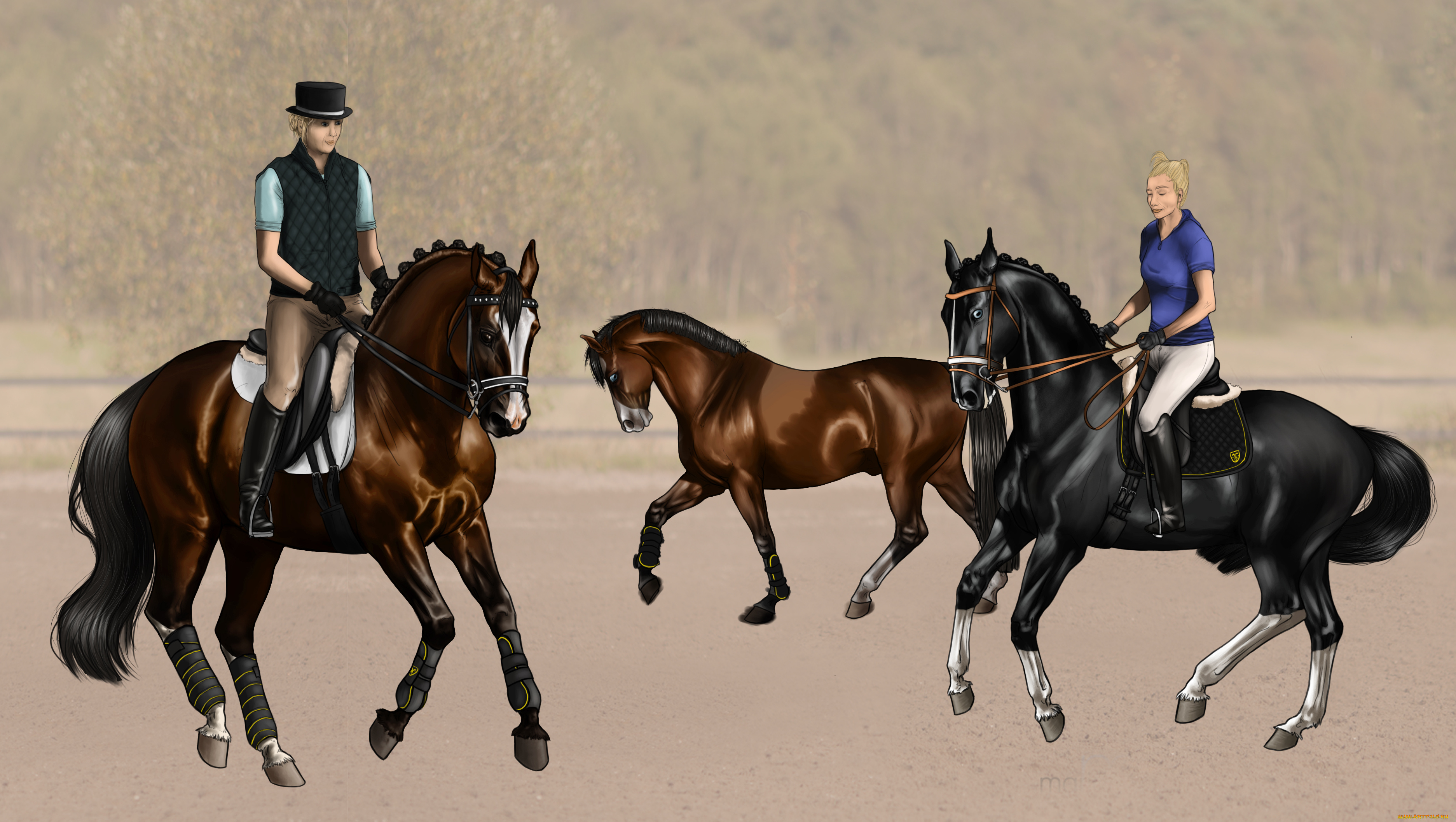 рисованные, животные, лошади