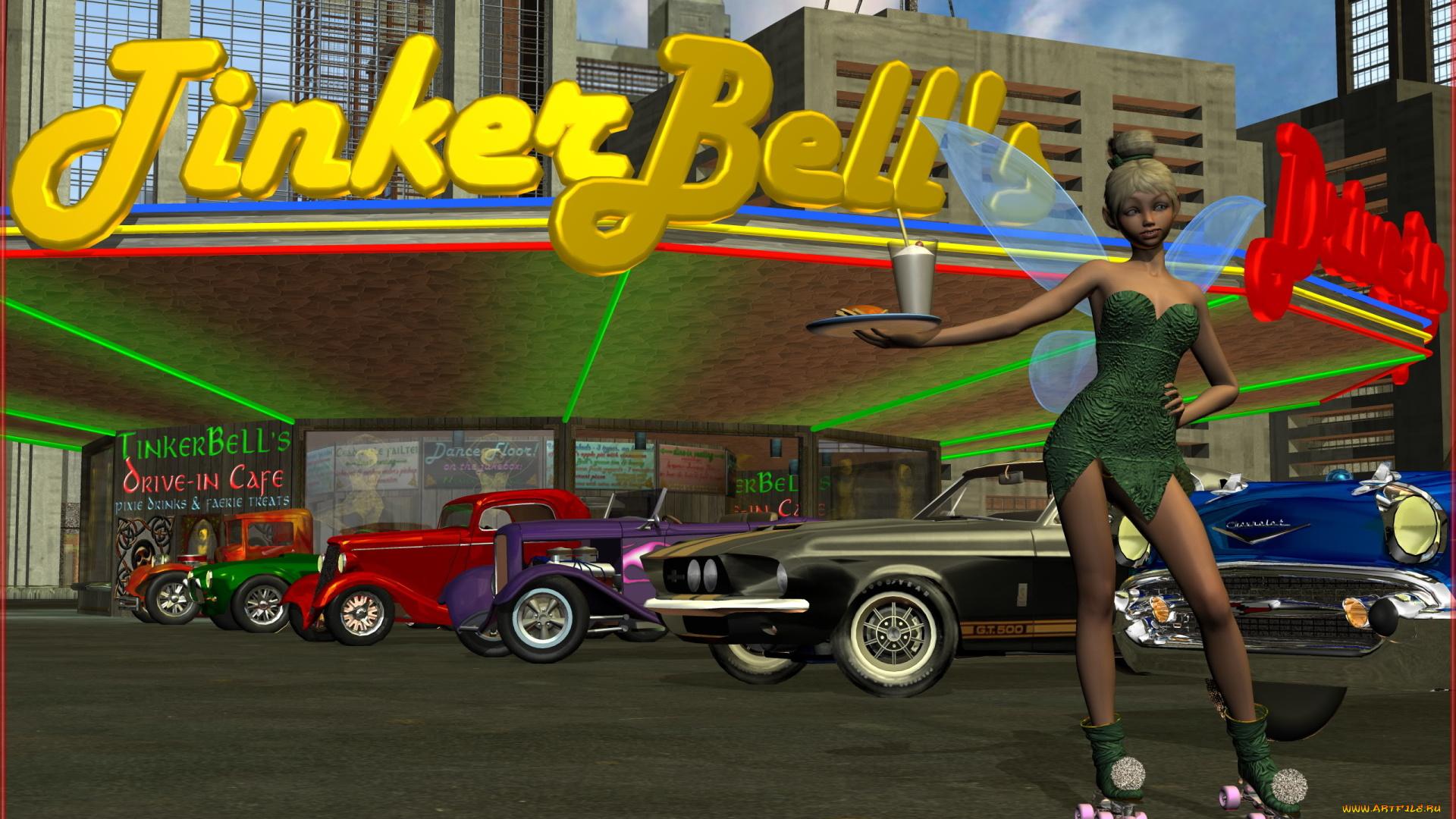 3д, графика, люди, , people, автомобили, ролики, взгляд, девушка