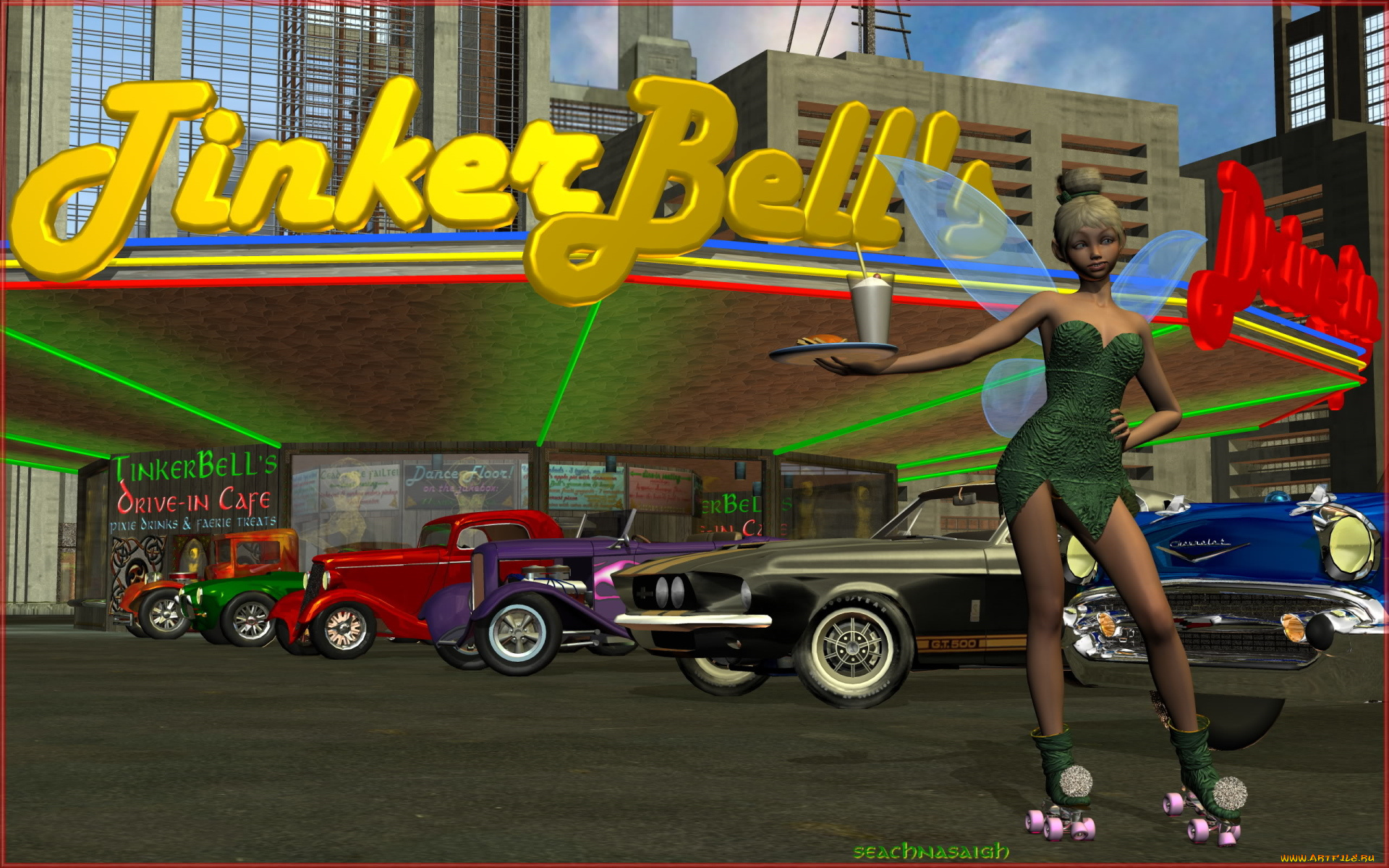 3д, графика, люди, , people, автомобили, ролики, взгляд, девушка