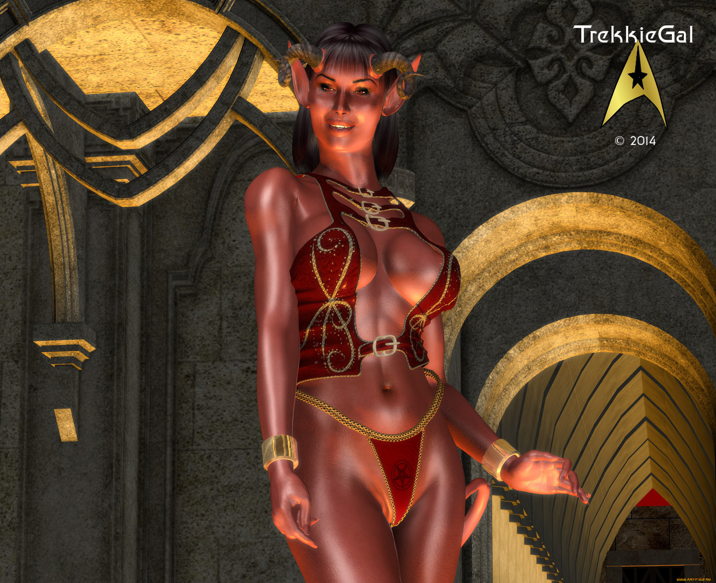 3д, графика, существа, , creatures, кастаника, взгляд, рога