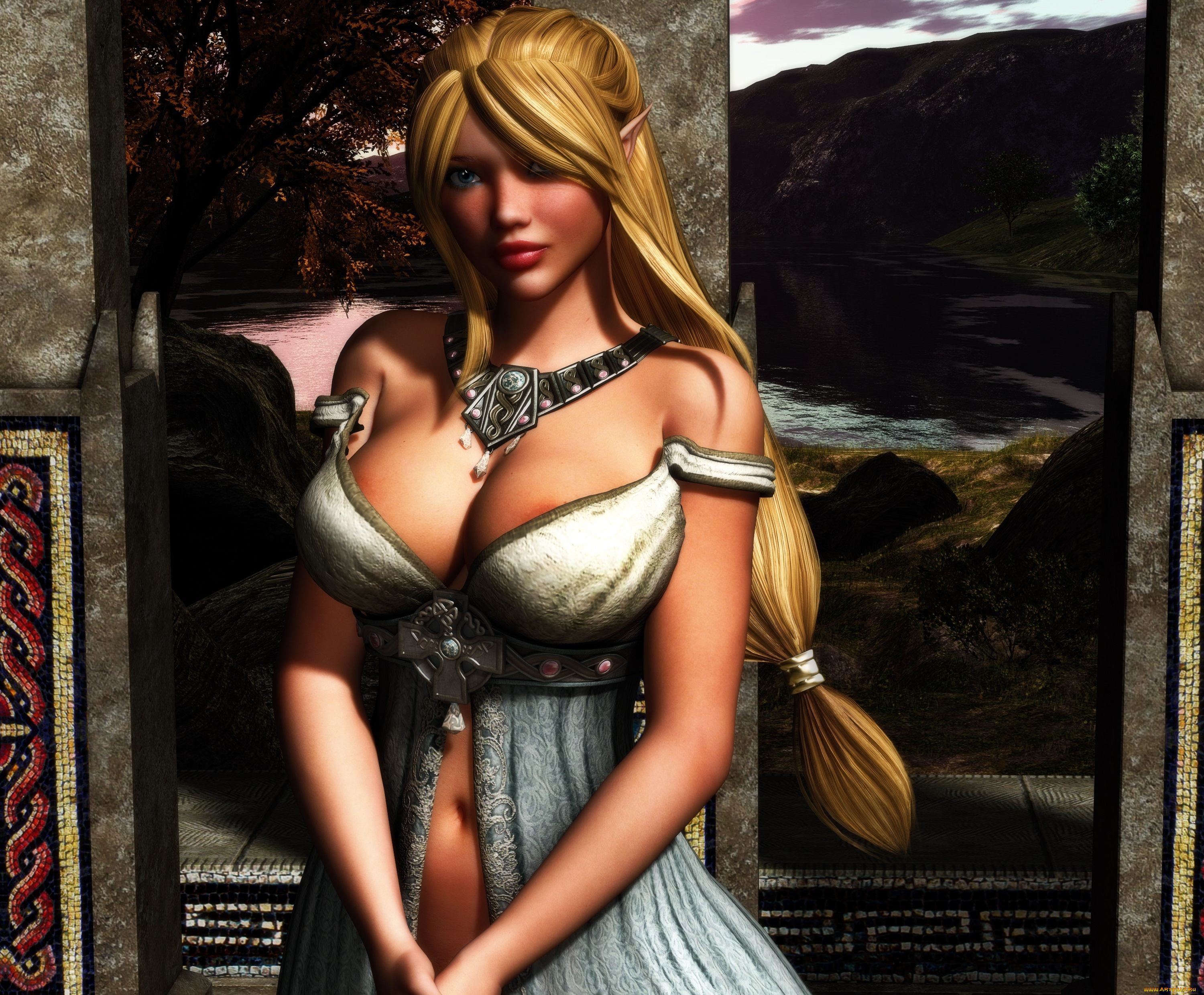 3д, графика, эльфы, , elves, взгляд, эльфийка