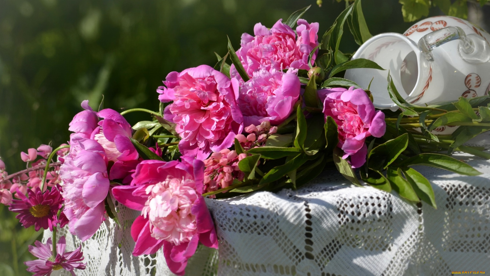 цветы, пионы, розовые, букет