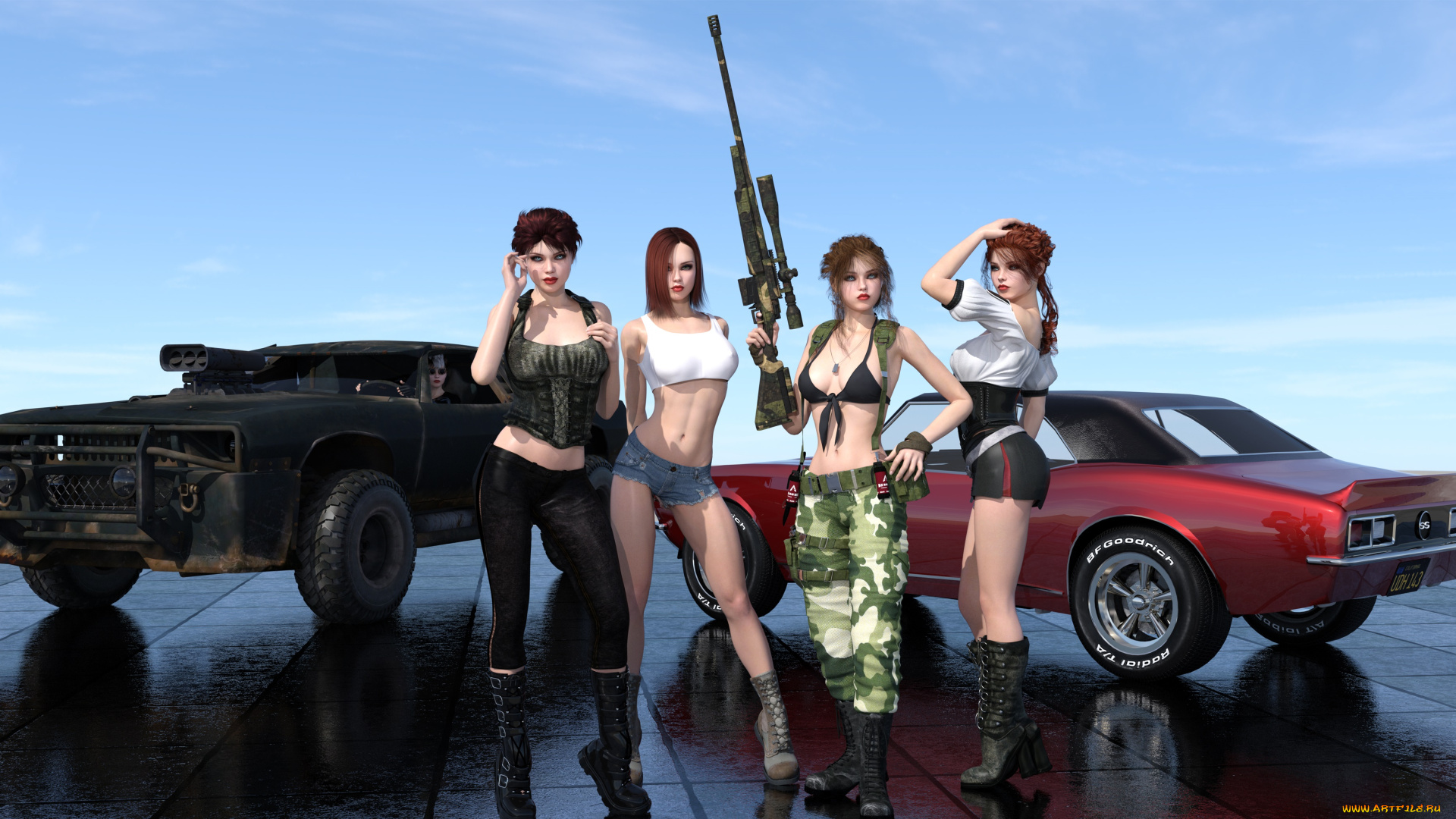 3д, графика, фантазия, , fantasy, девушки, взгляд, фон, оружие