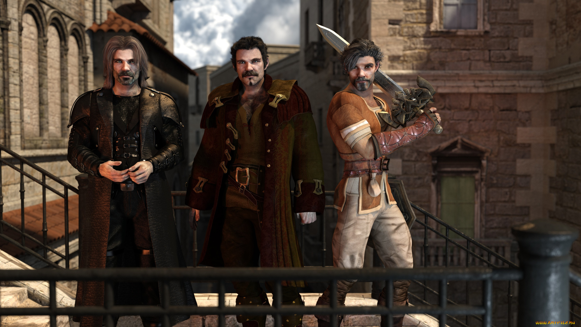 3д, графика, фантазия, , fantasy, оружие, фон, взгляд, мужчины