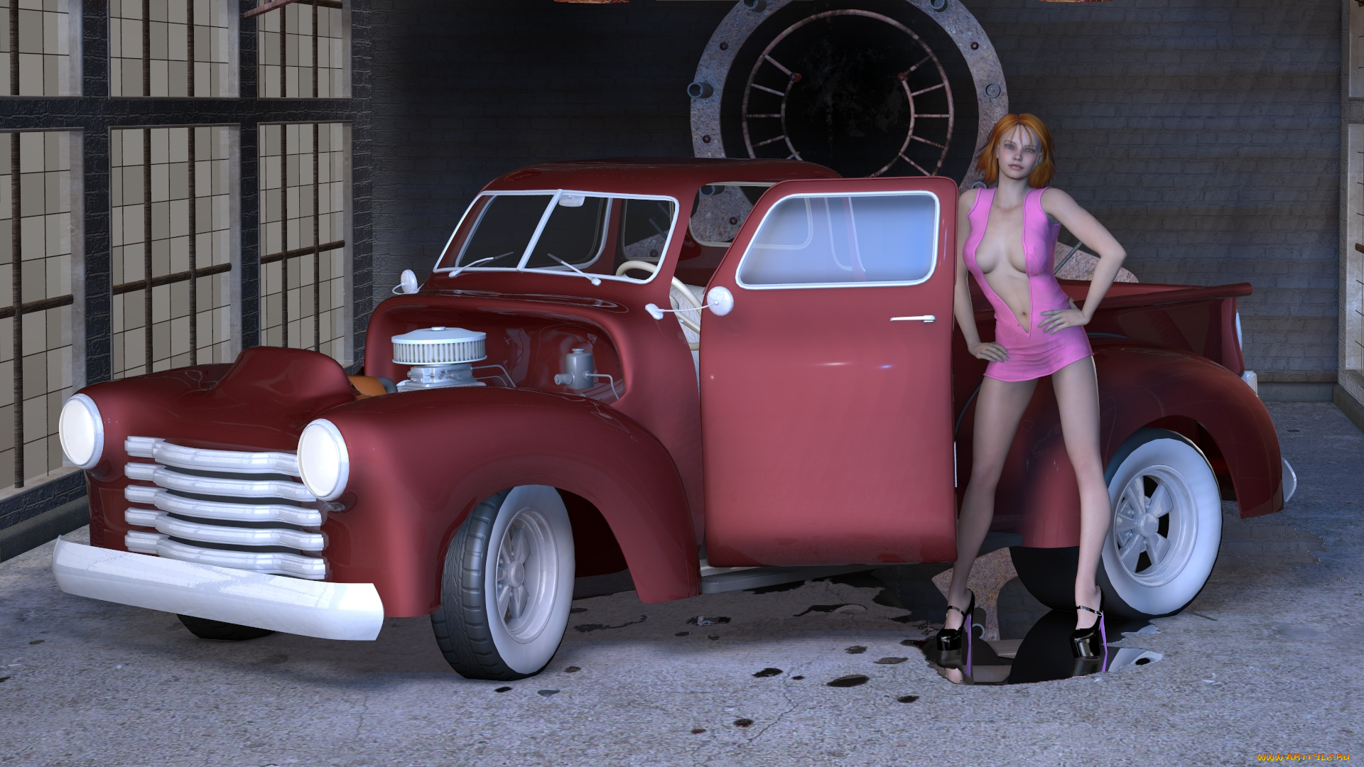 3д, графика, люди-авто, мото, , people-, car, , , moto, девушка, взгляд, фон, автомобиль