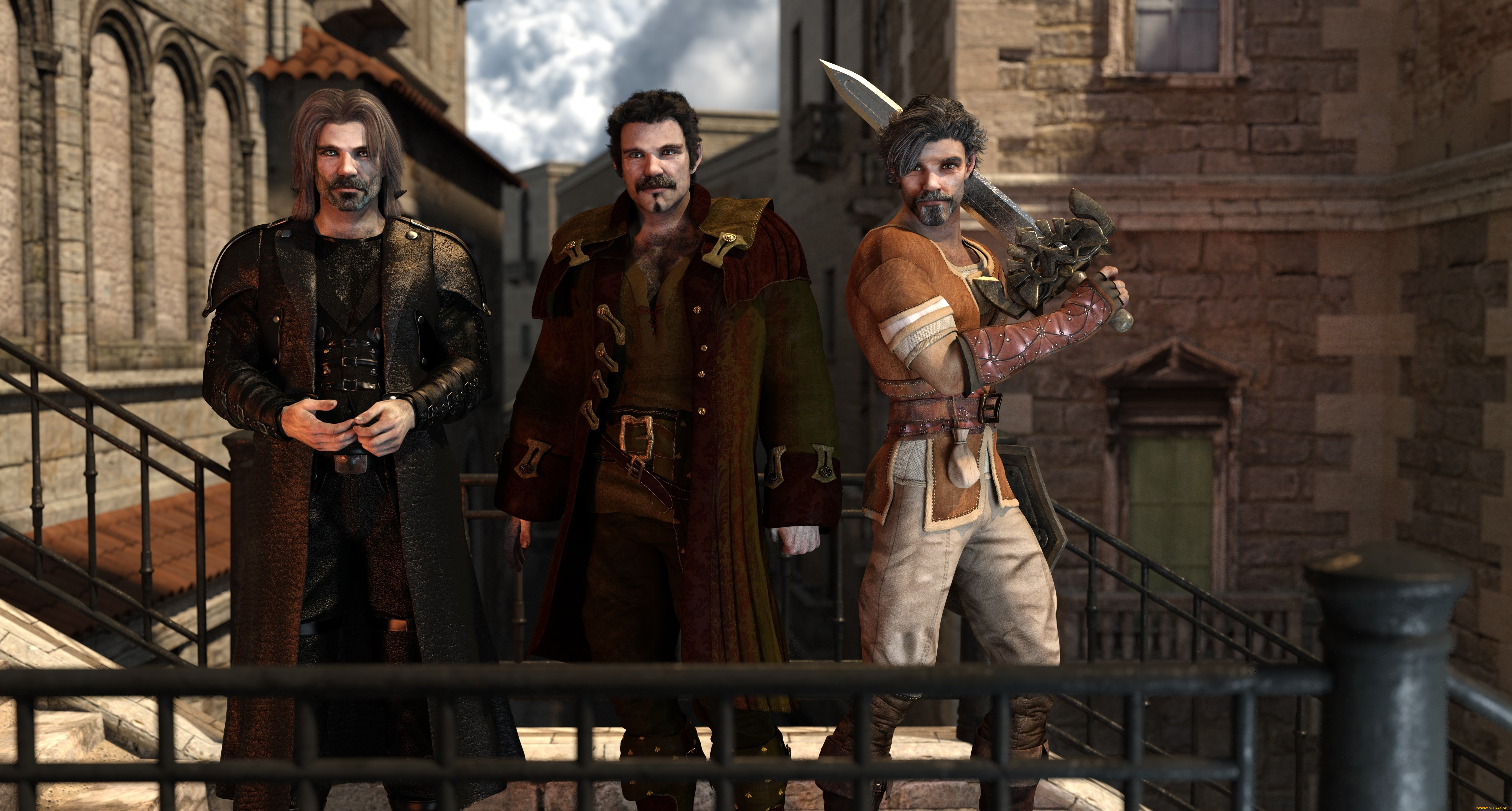 3д, графика, фантазия, , fantasy, оружие, фон, взгляд, мужчины