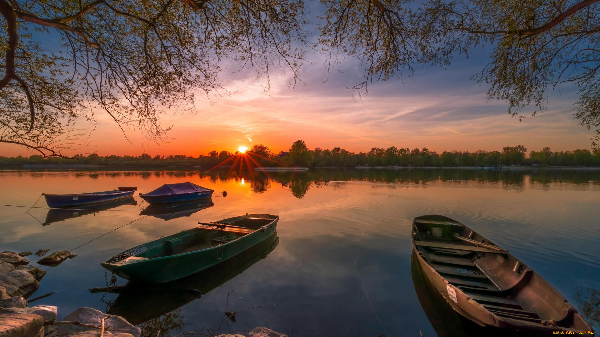 корабли, лодки, , шлюпки, озеро, водоём, берег, закат, лодка
