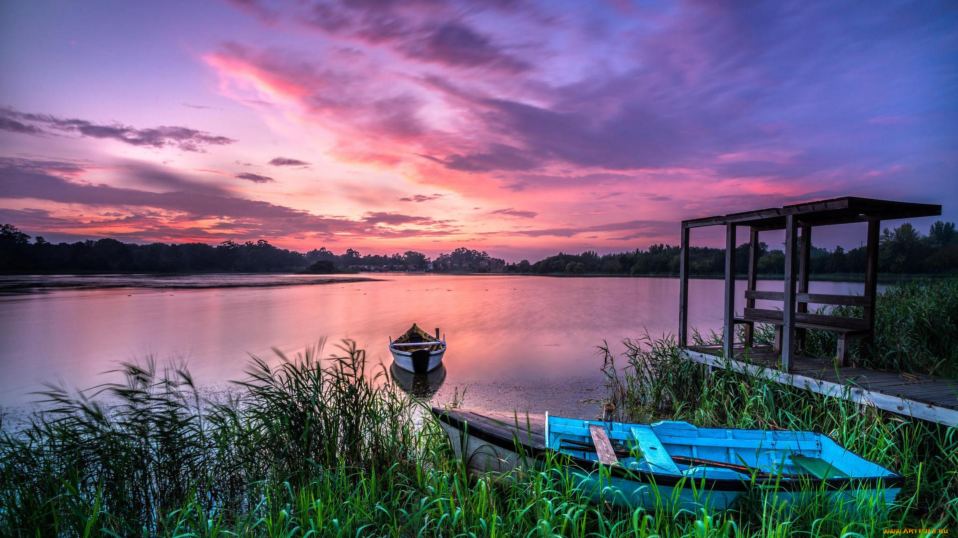 корабли, лодки, , шлюпки, закат, берег, лодка, водоём, озеро