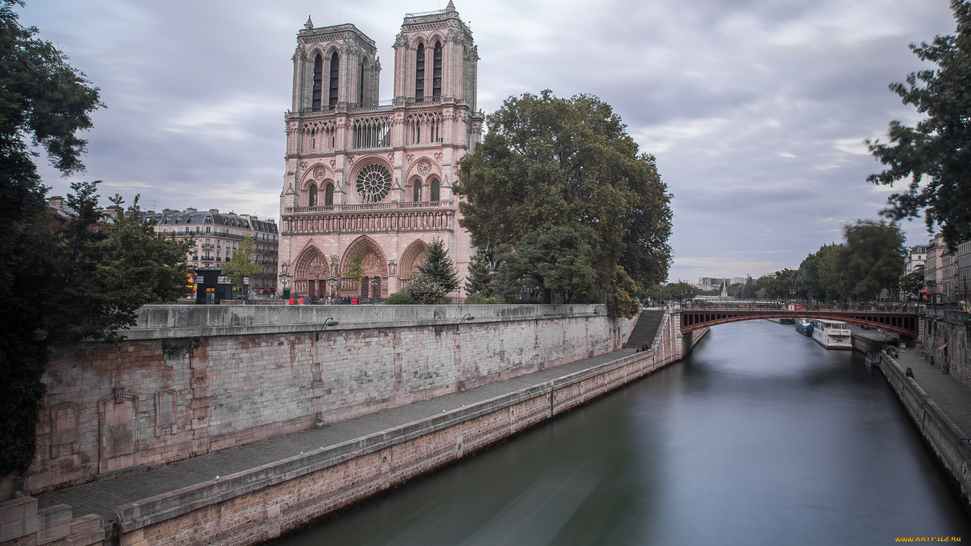 notre, dame, города, париж, , франция, река, собор