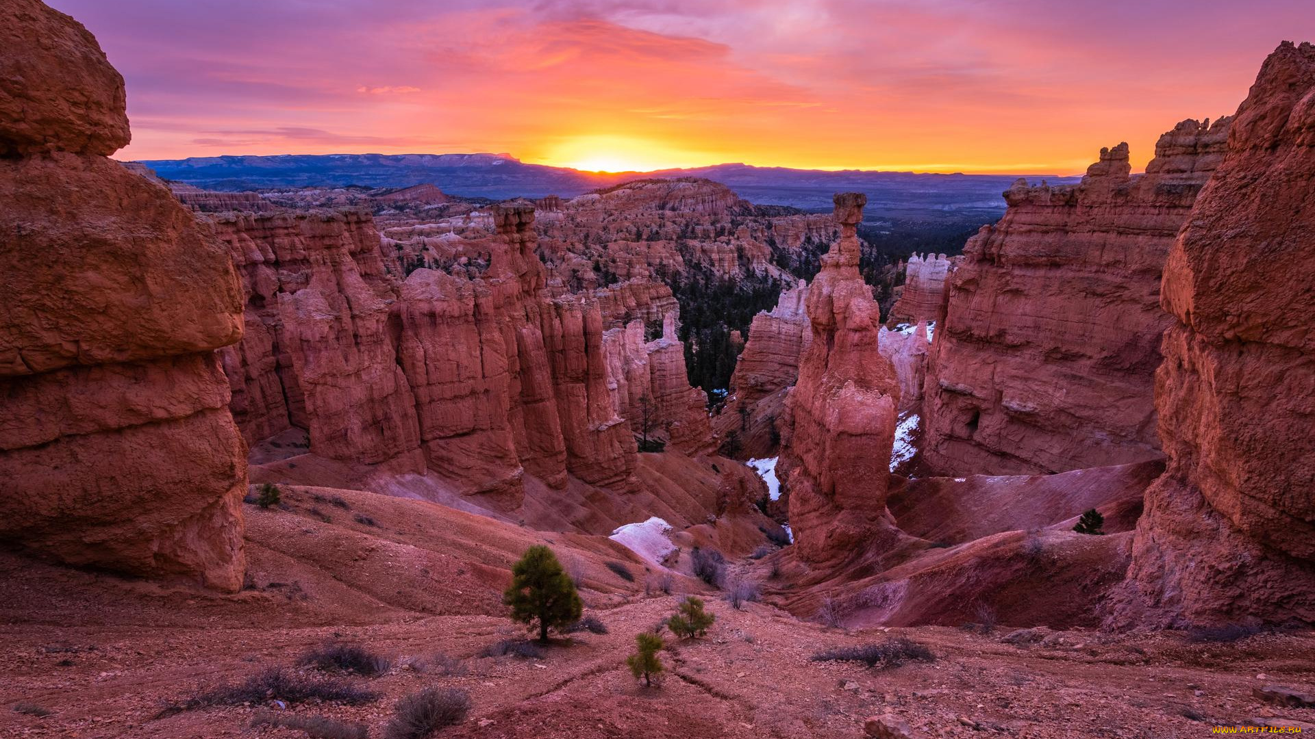природа, горы, пейзаж, скалы, закат, bryce, canyon, national, park