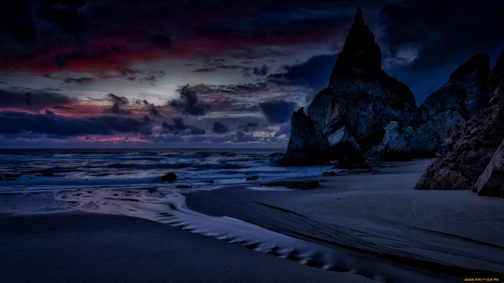 природа, побережье, облака, камни, море