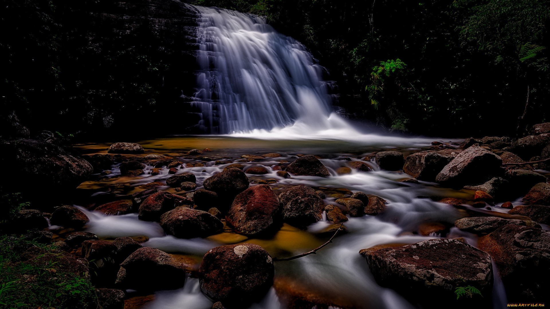 природа, водопады, поток, камни