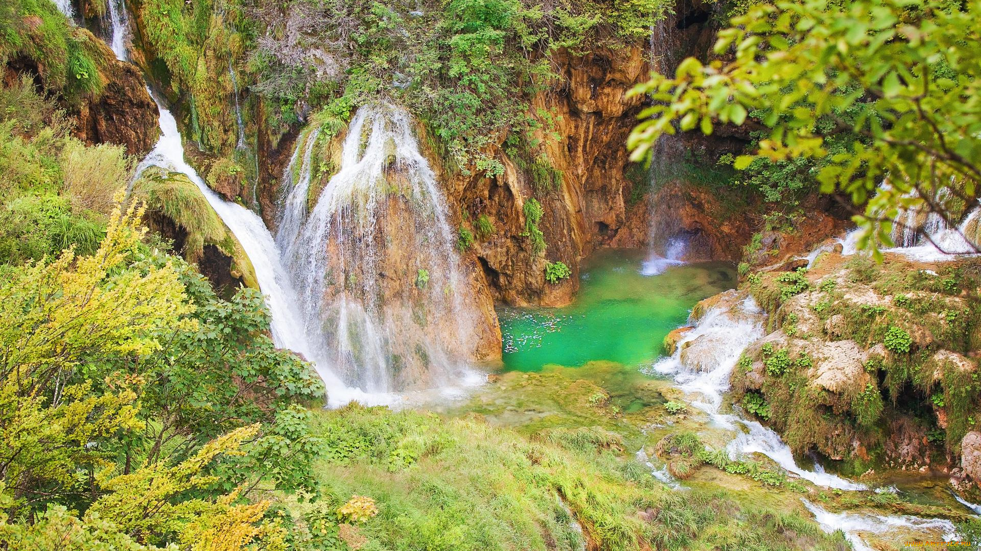 природа, водопады, водопад, деревья, лес, скалы