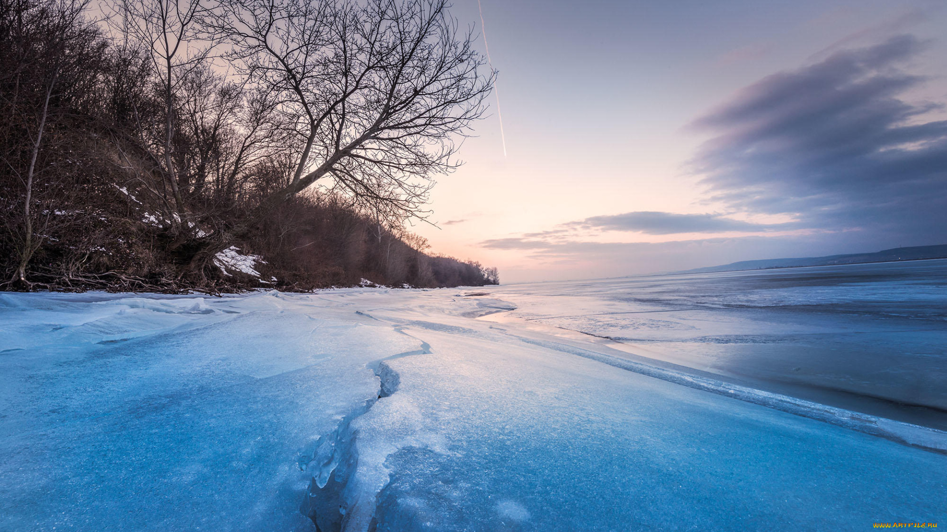 природа, зима, деревья, лед, озеро