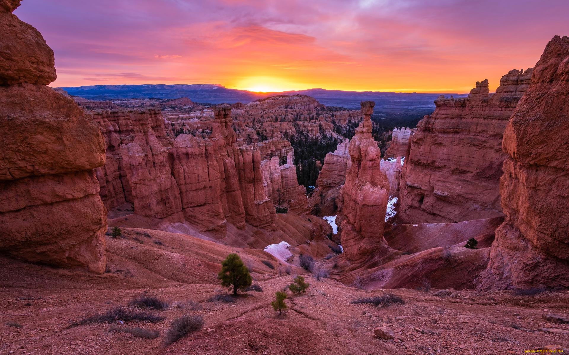 природа, горы, пейзаж, скалы, закат, bryce, canyon, national, park
