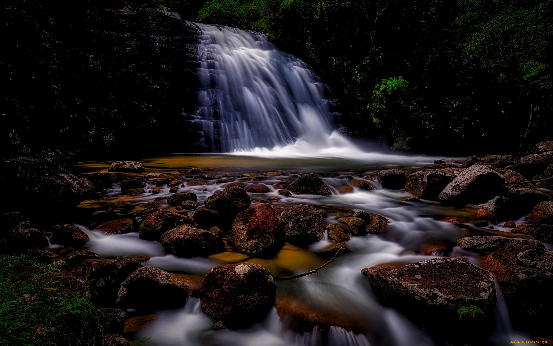 природа, водопады, поток, камни