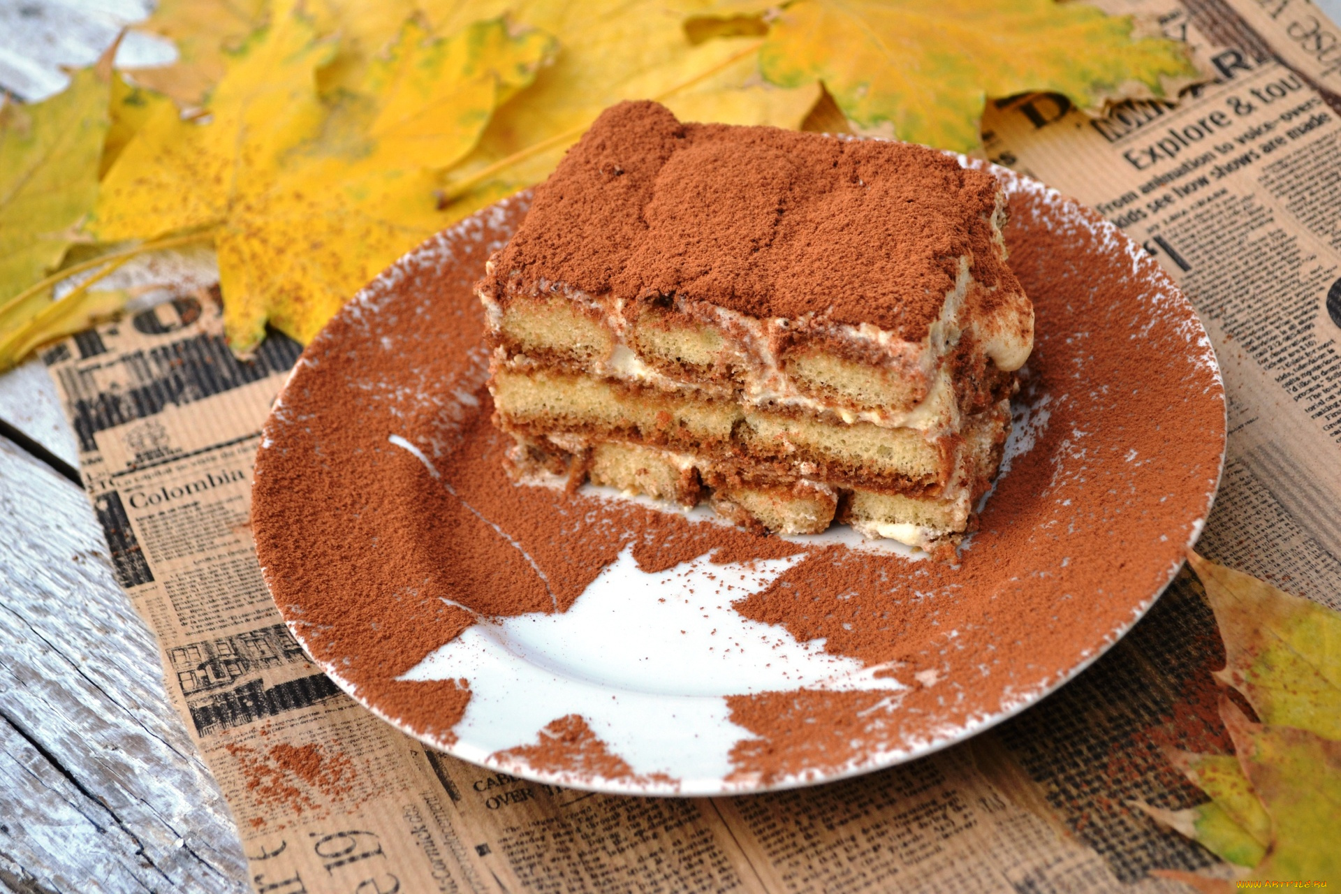 еда, торты, шоколад, листья, тирамису, десерт