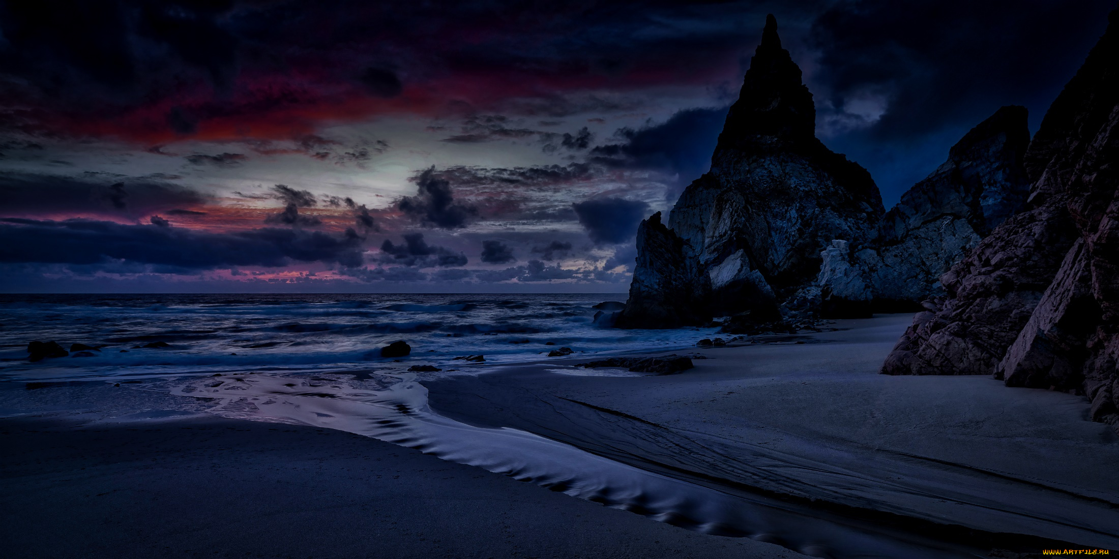 природа, побережье, облака, камни, море