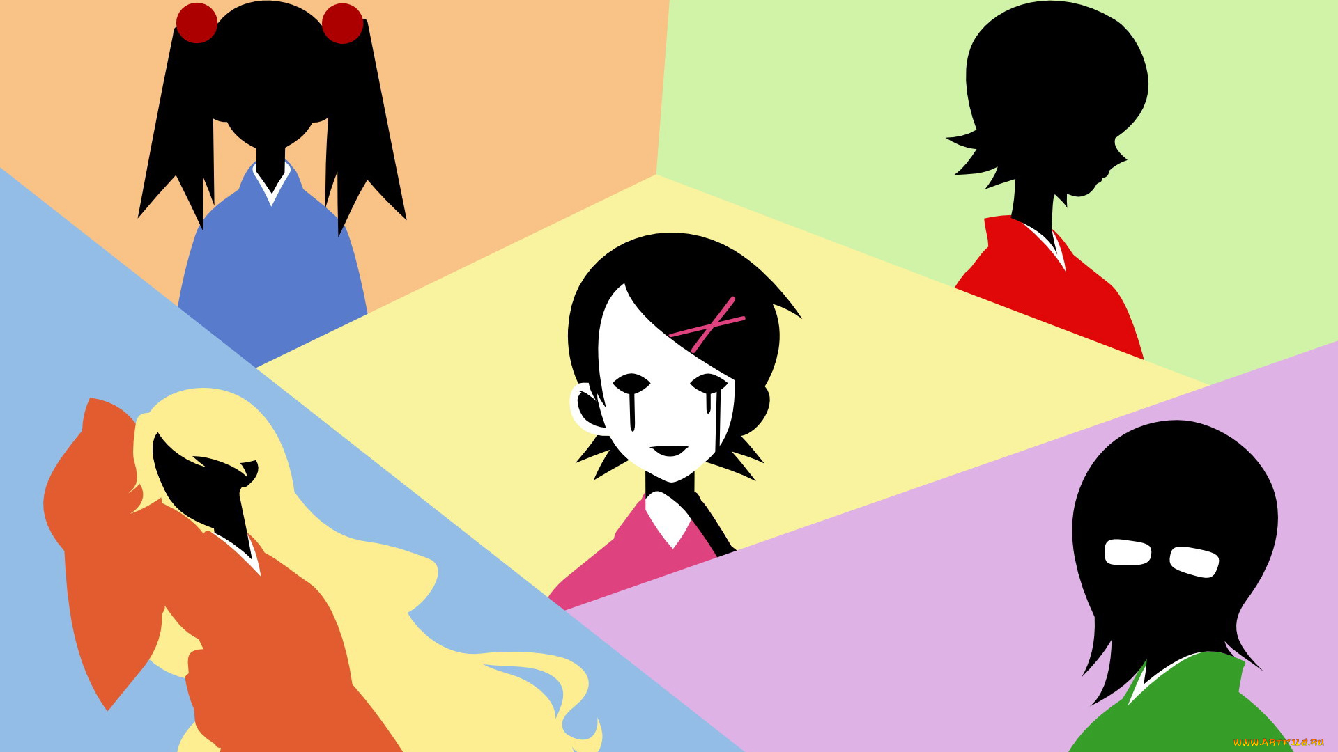 аниме, sayonara, zetsubo, sensei, лица, силуэты, девочки