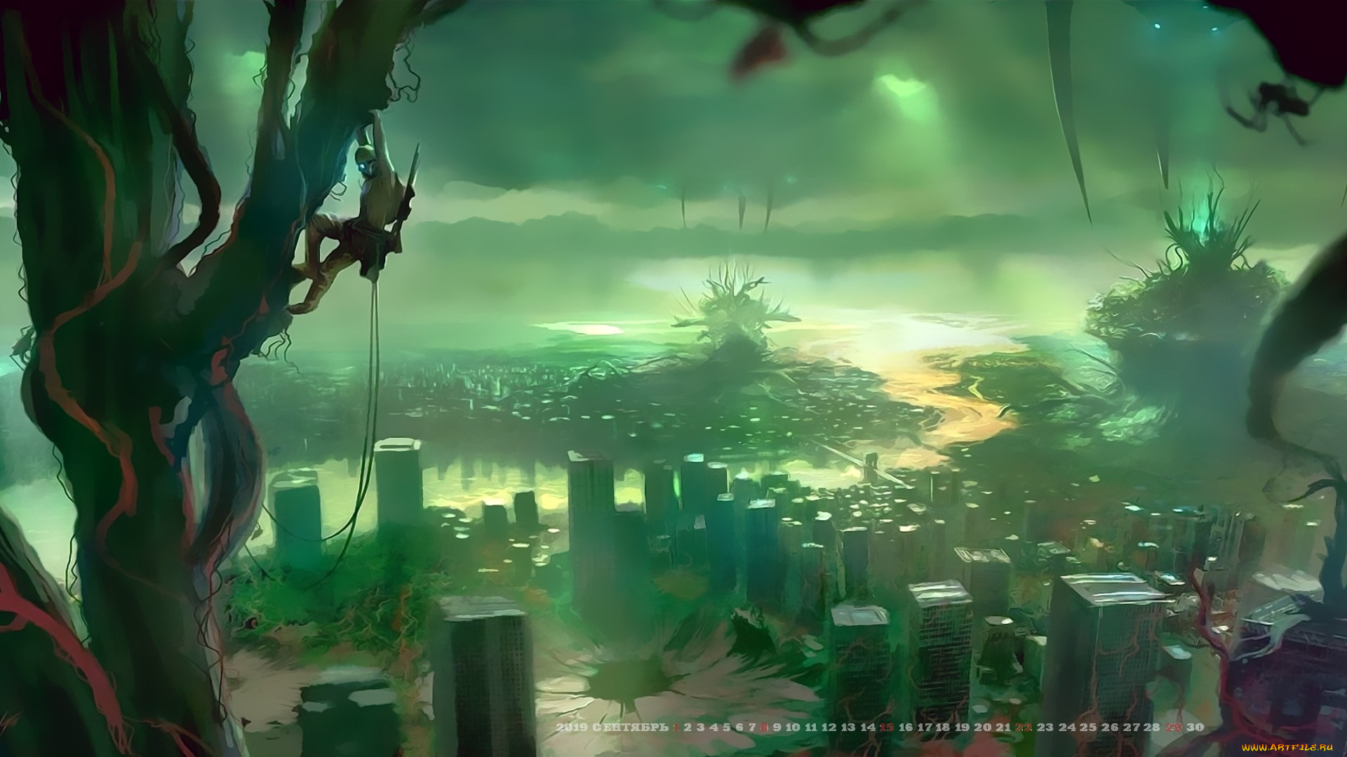 календари, фэнтези, город, здание, человек, calendar, 2019